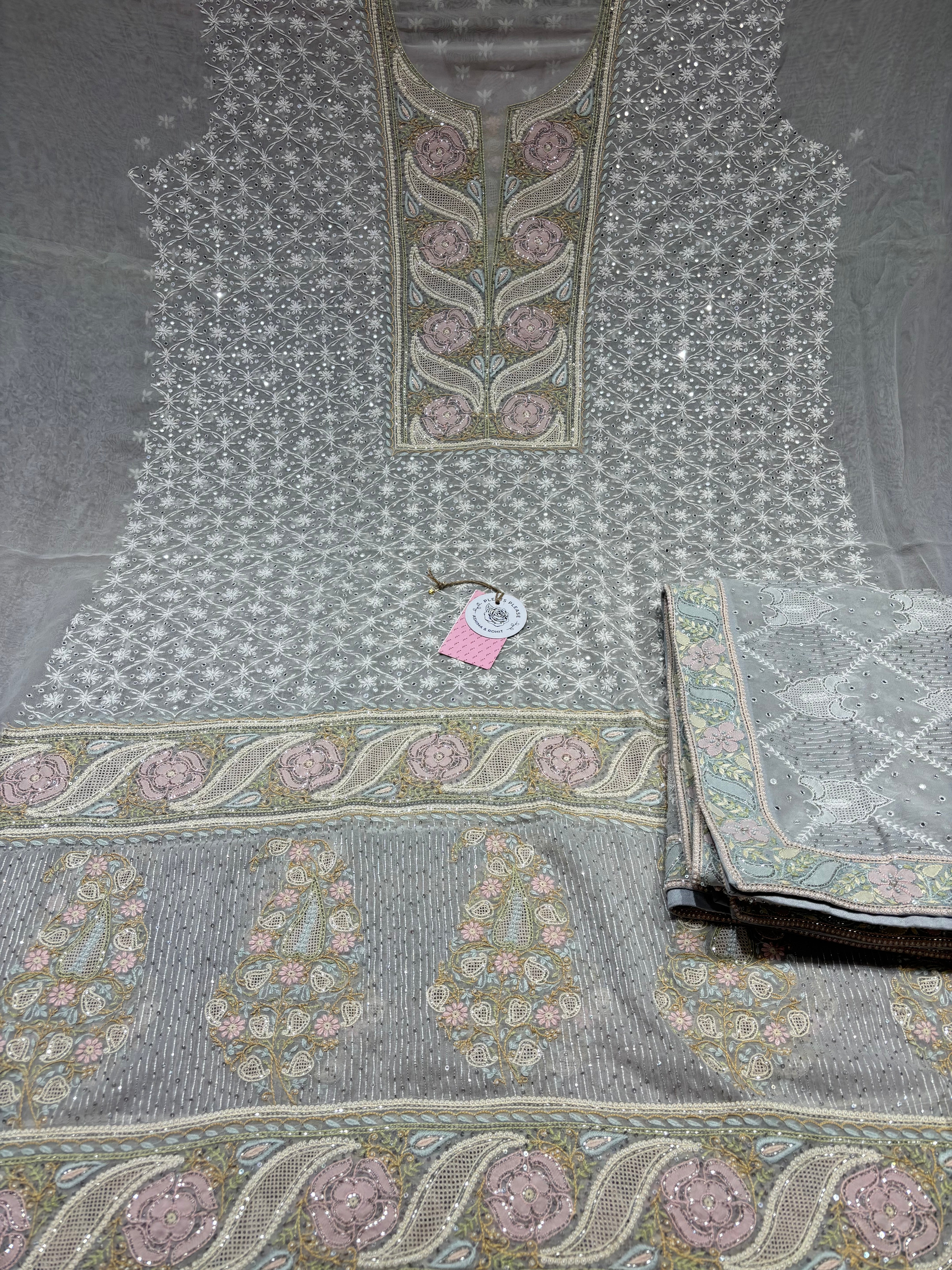 Gray Pure & Premium Georgette Kurta & Dupatta Fabric