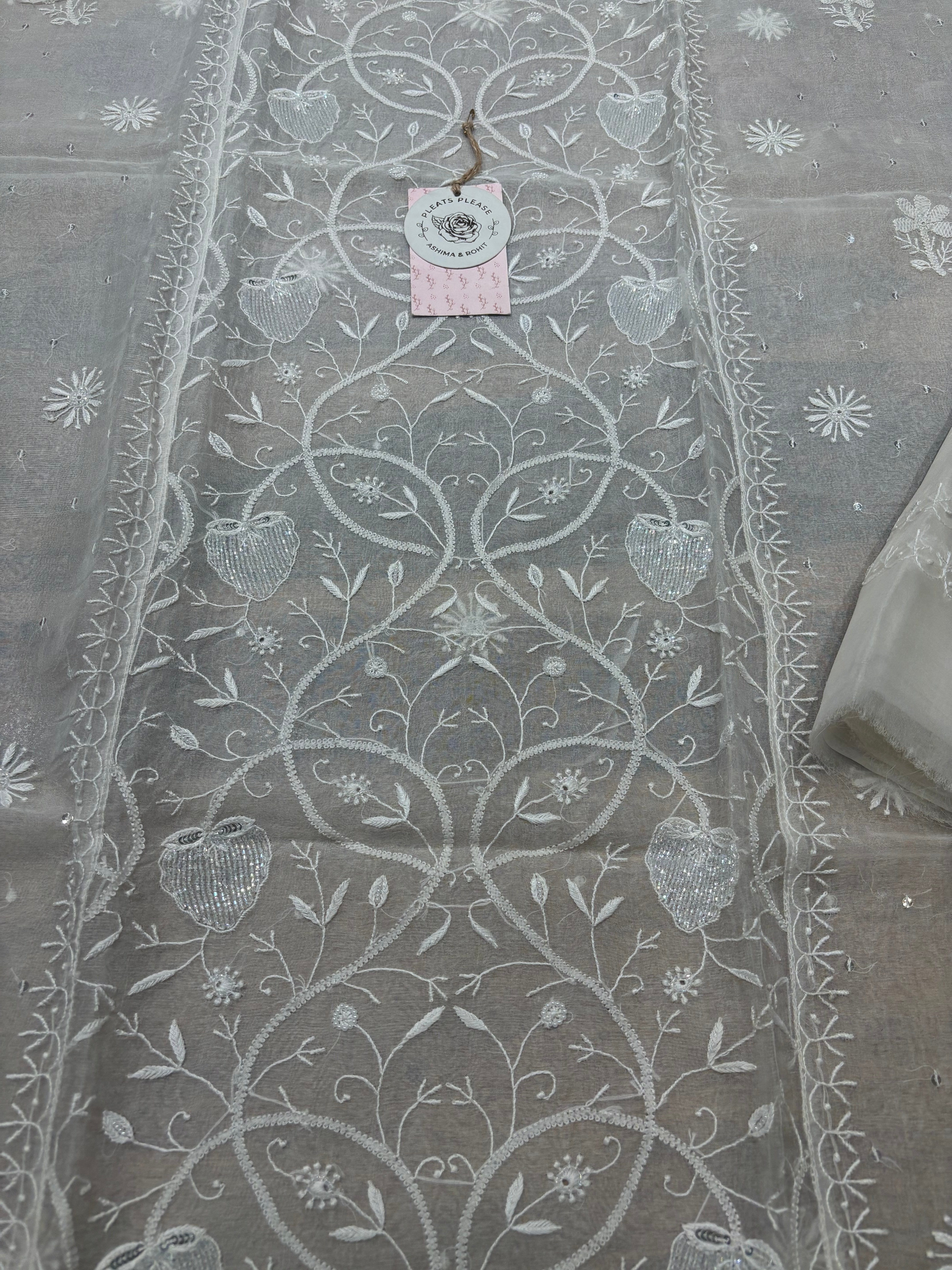 Dyeable Pure Organza Chikankari Kurta And Dupatta Set