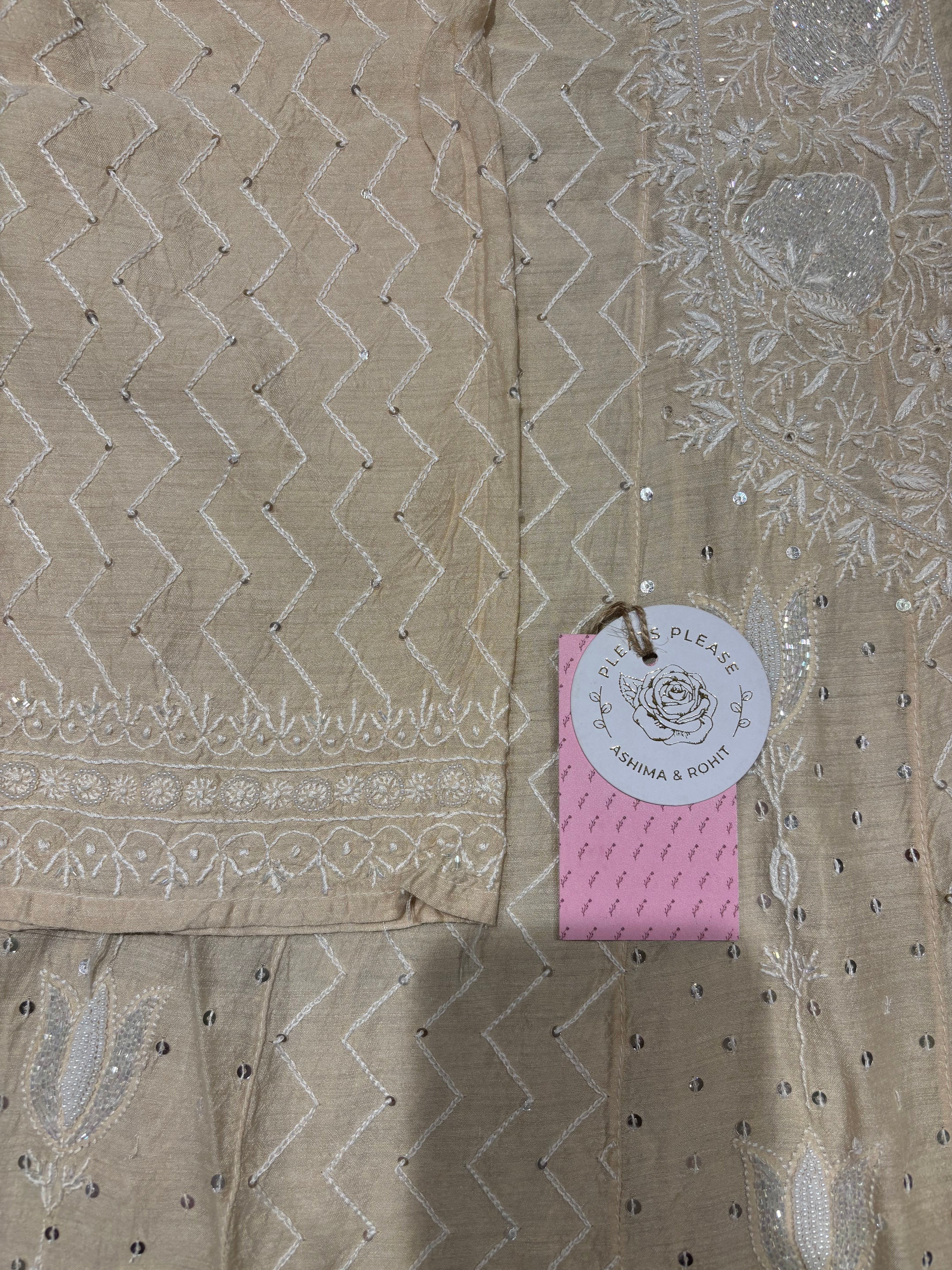 Dyeable Monga Silk Chikankari Anarkali and Dupatta Set