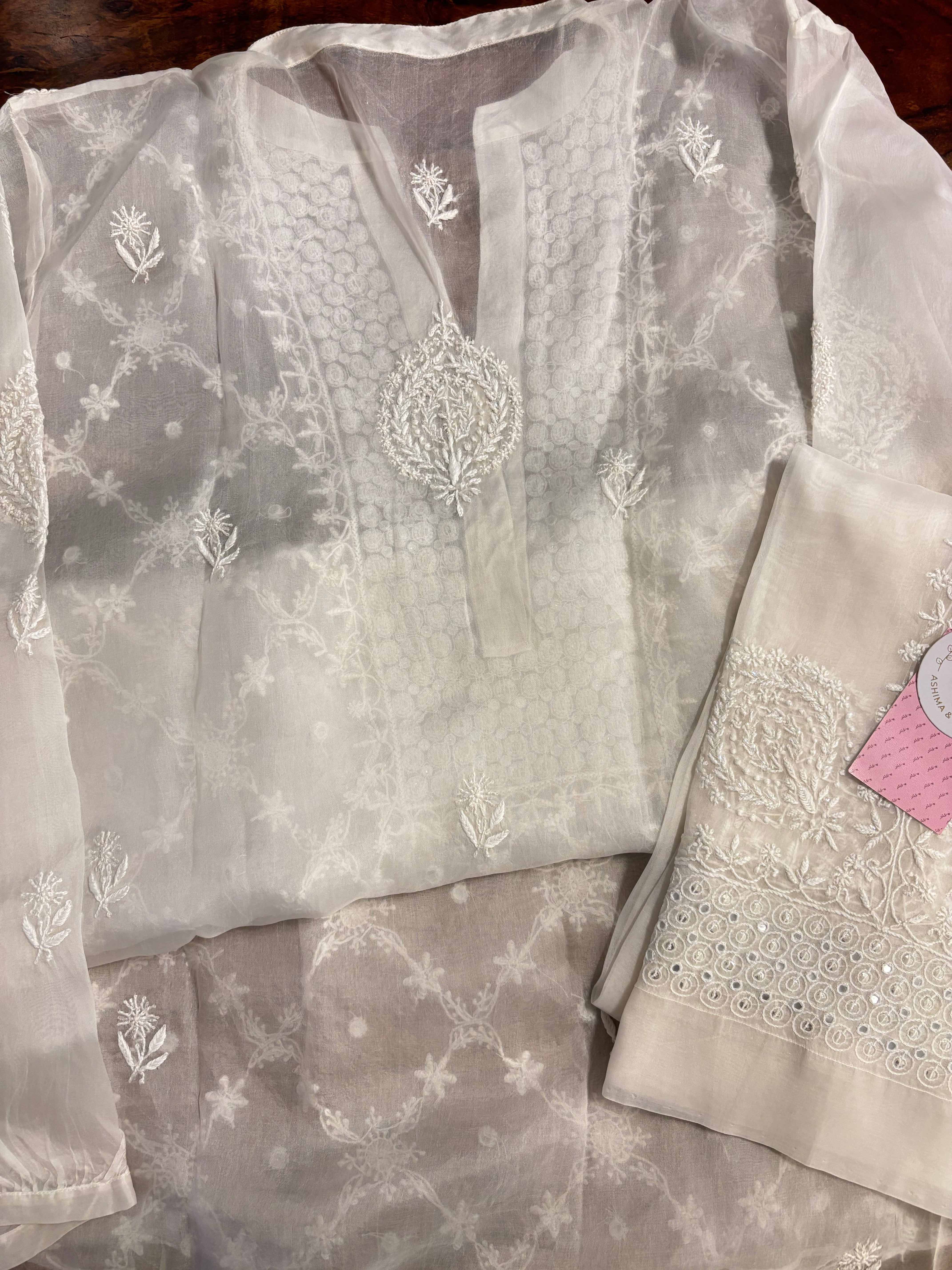 Dyeable Pure Organza Mirror Chikankari Co-Ord Set - Pleats PleaseChikankari