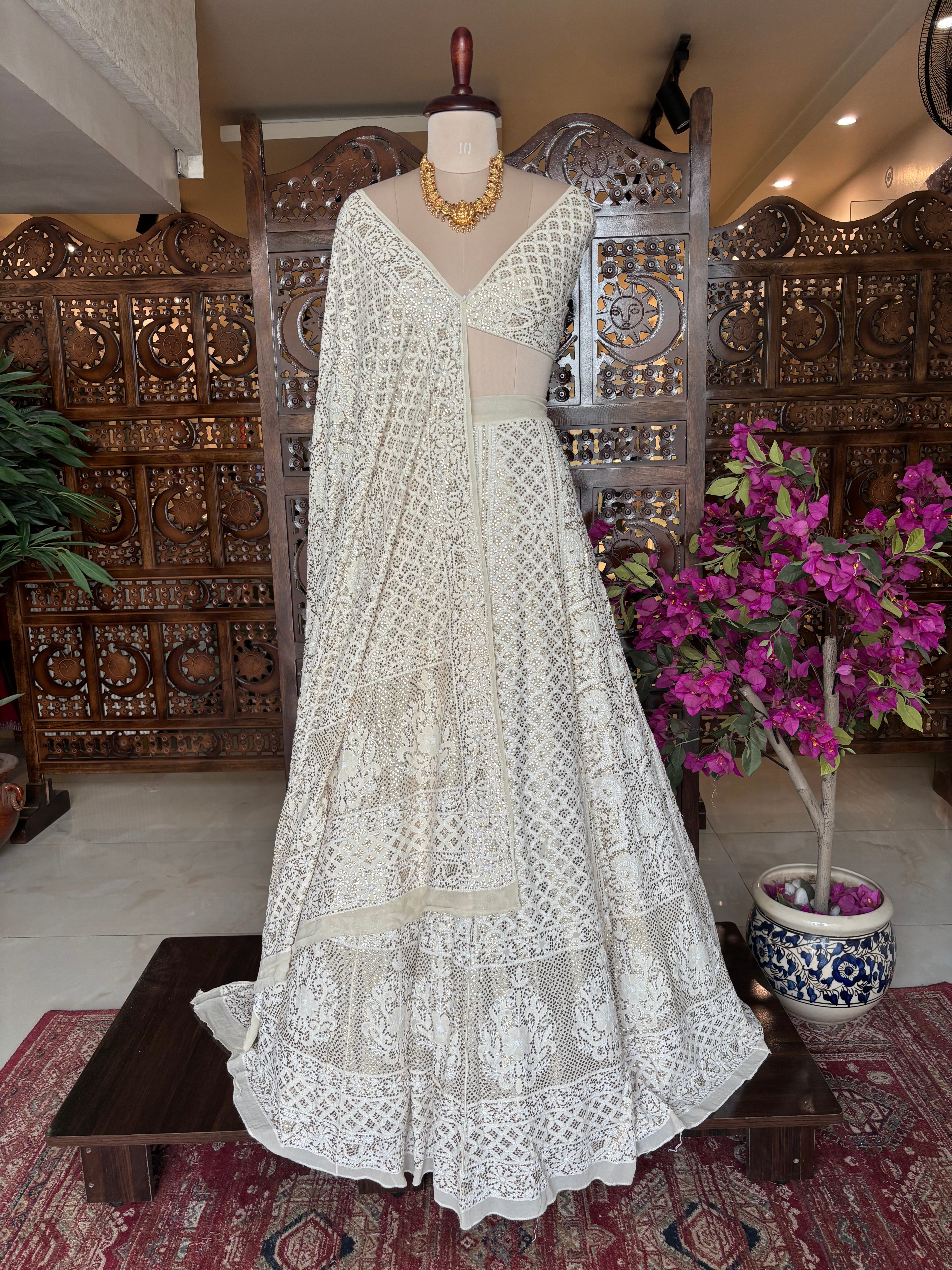 Dyeable Pure & Premium Georgette Mukaish Lehenga & Dupatta Set