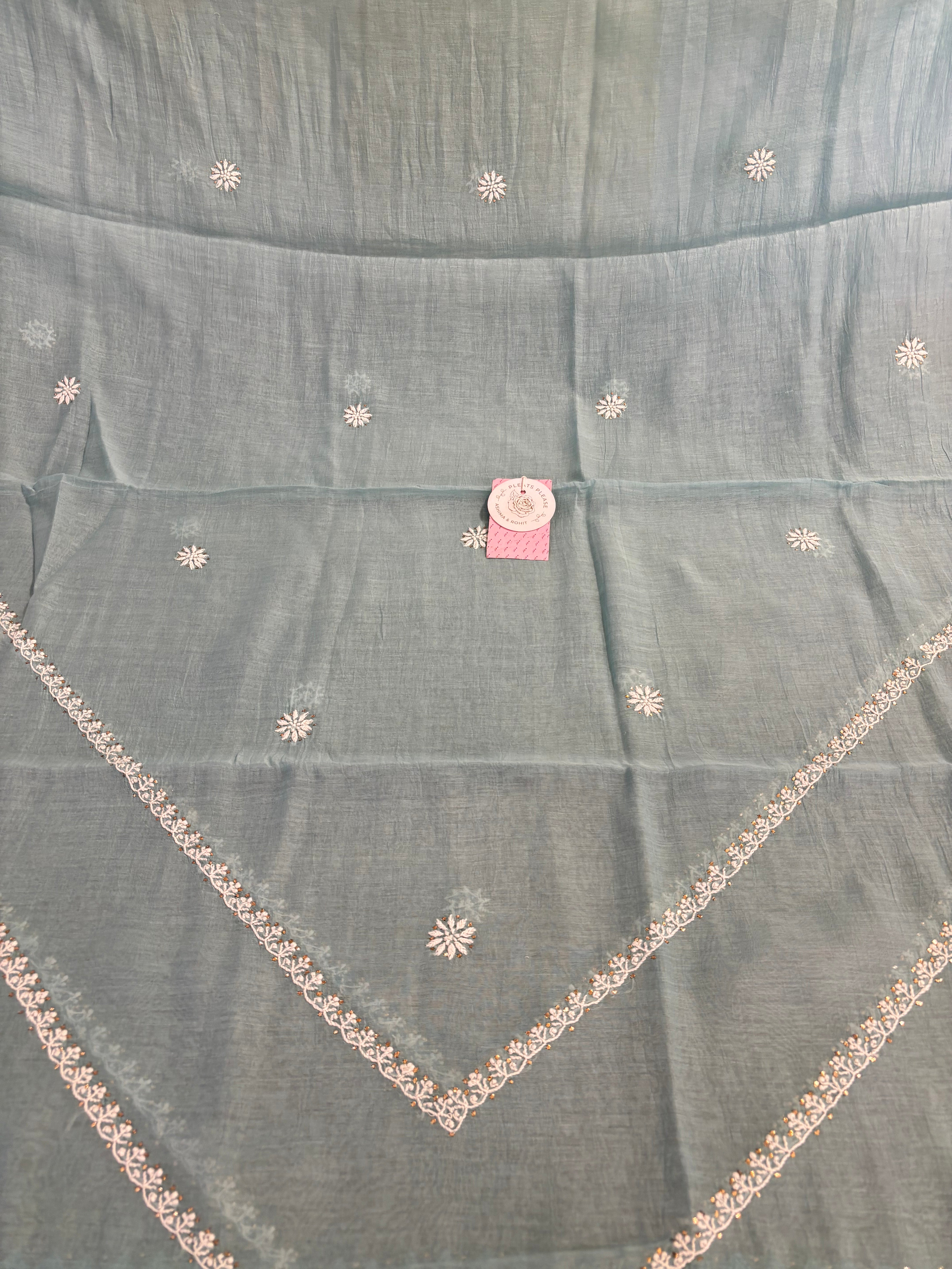 Aqua Blue Chanderi Mul Mukaish & Chikankari Kurta & Dupatta