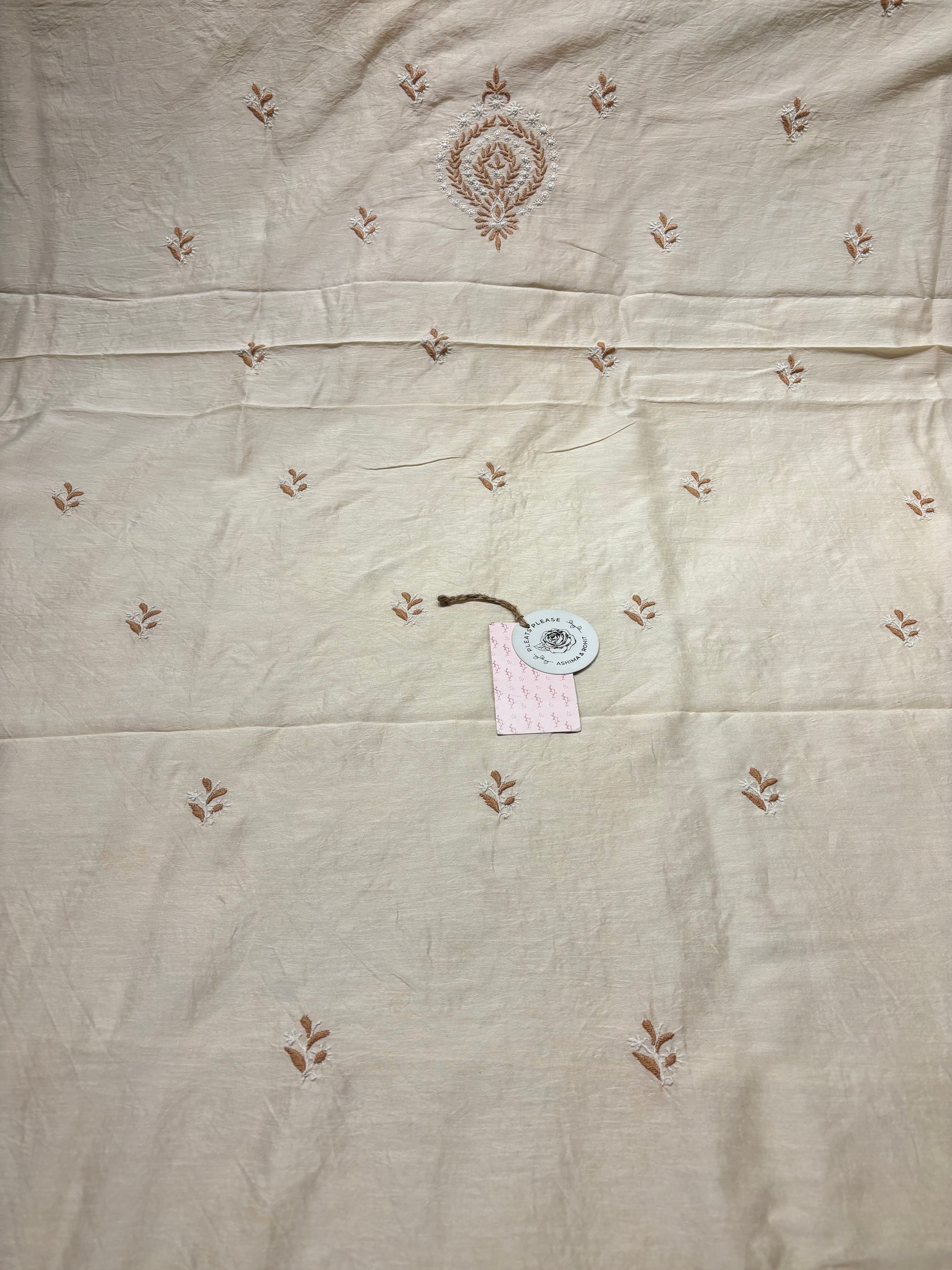 Off White Chanderi Silk Chikankari Men's Kurta Fabric
