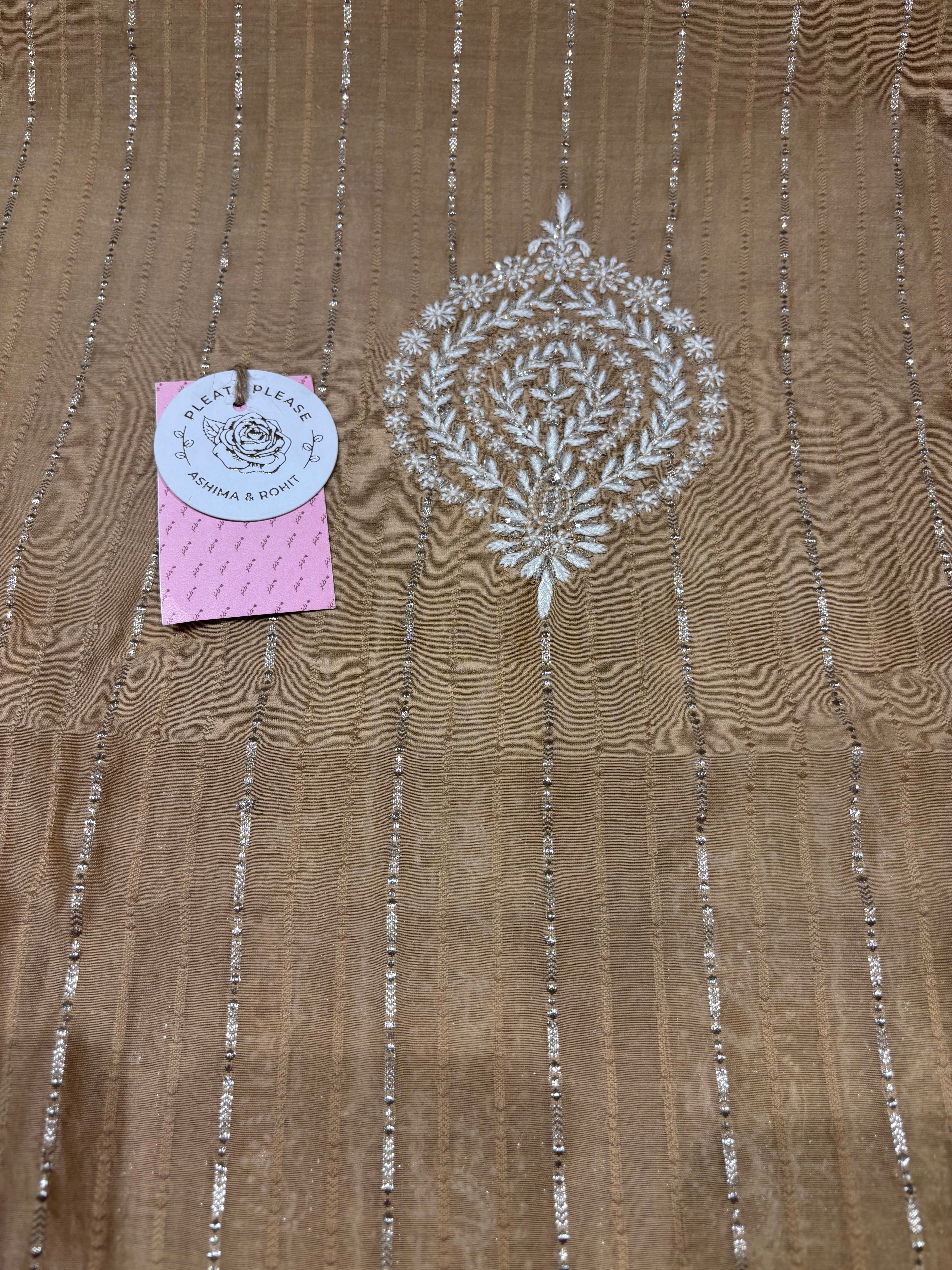 Brown Chanderi Silk Chikankari Men’s Kurta Fabric