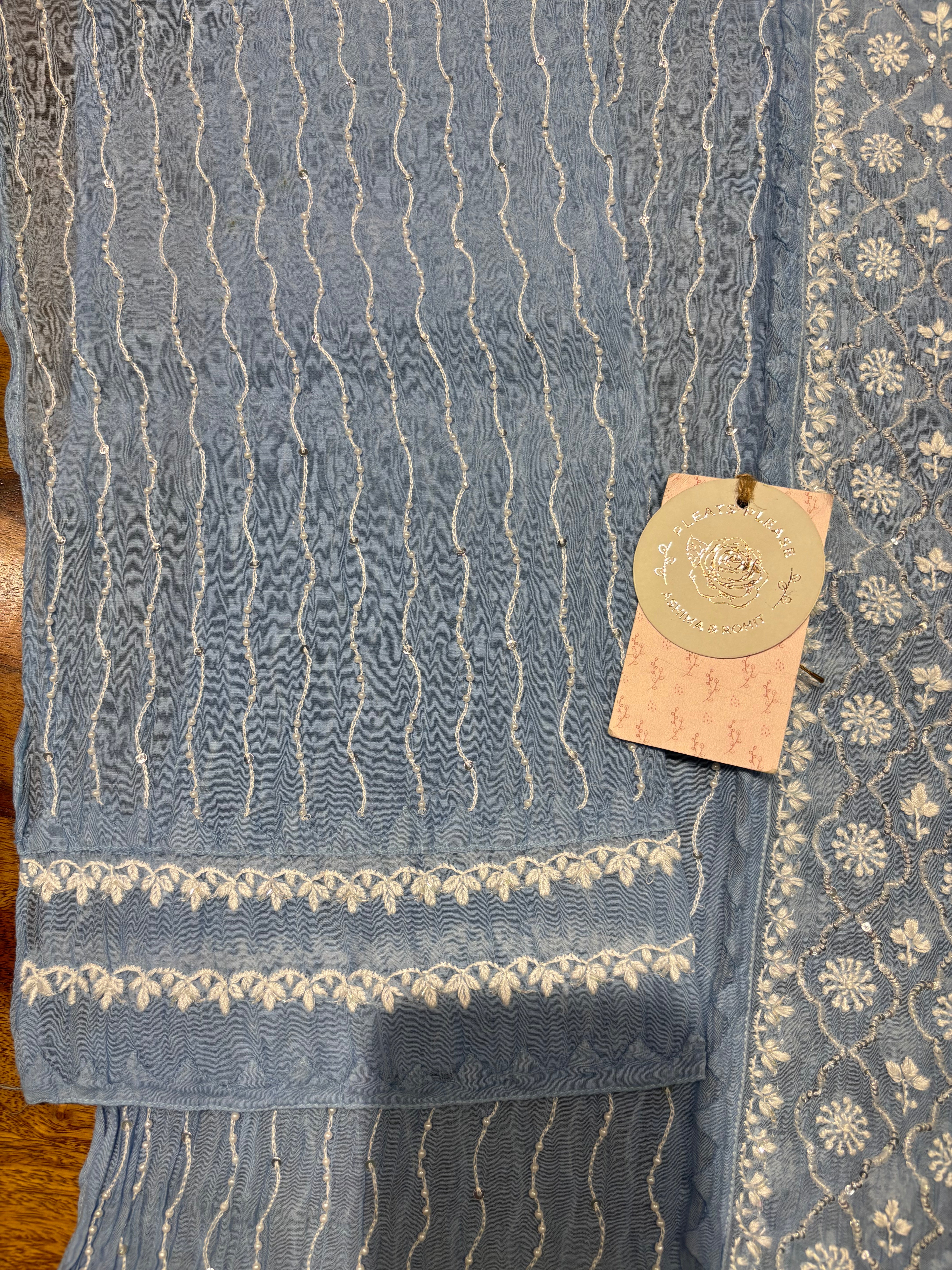 Powder Blue Chanderi Mul Chikankari Kurta & Dupatta Set