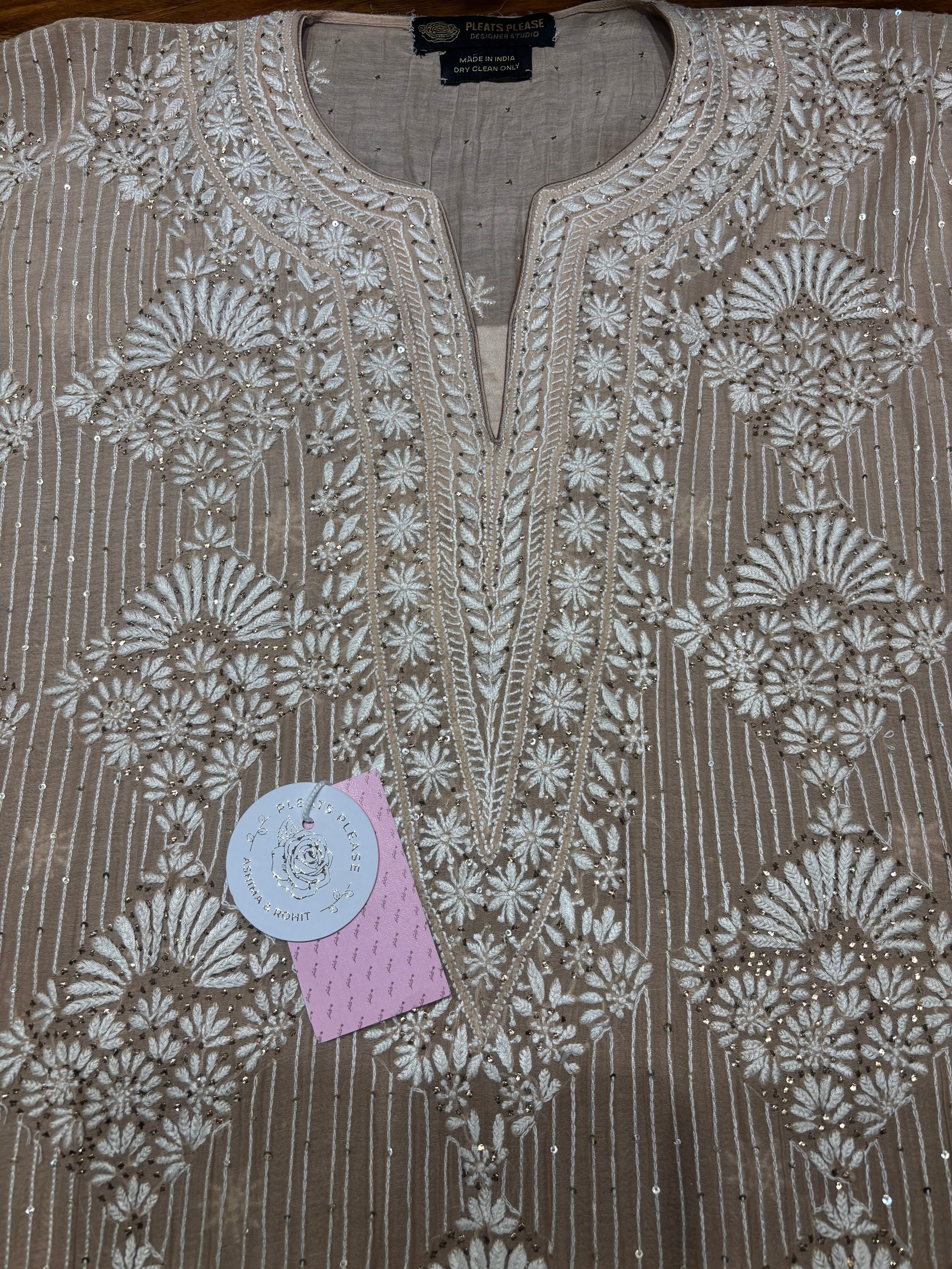Brown Ombre Chanderi Mul Chikankari & Mukaish Kurta & Dupatta Set