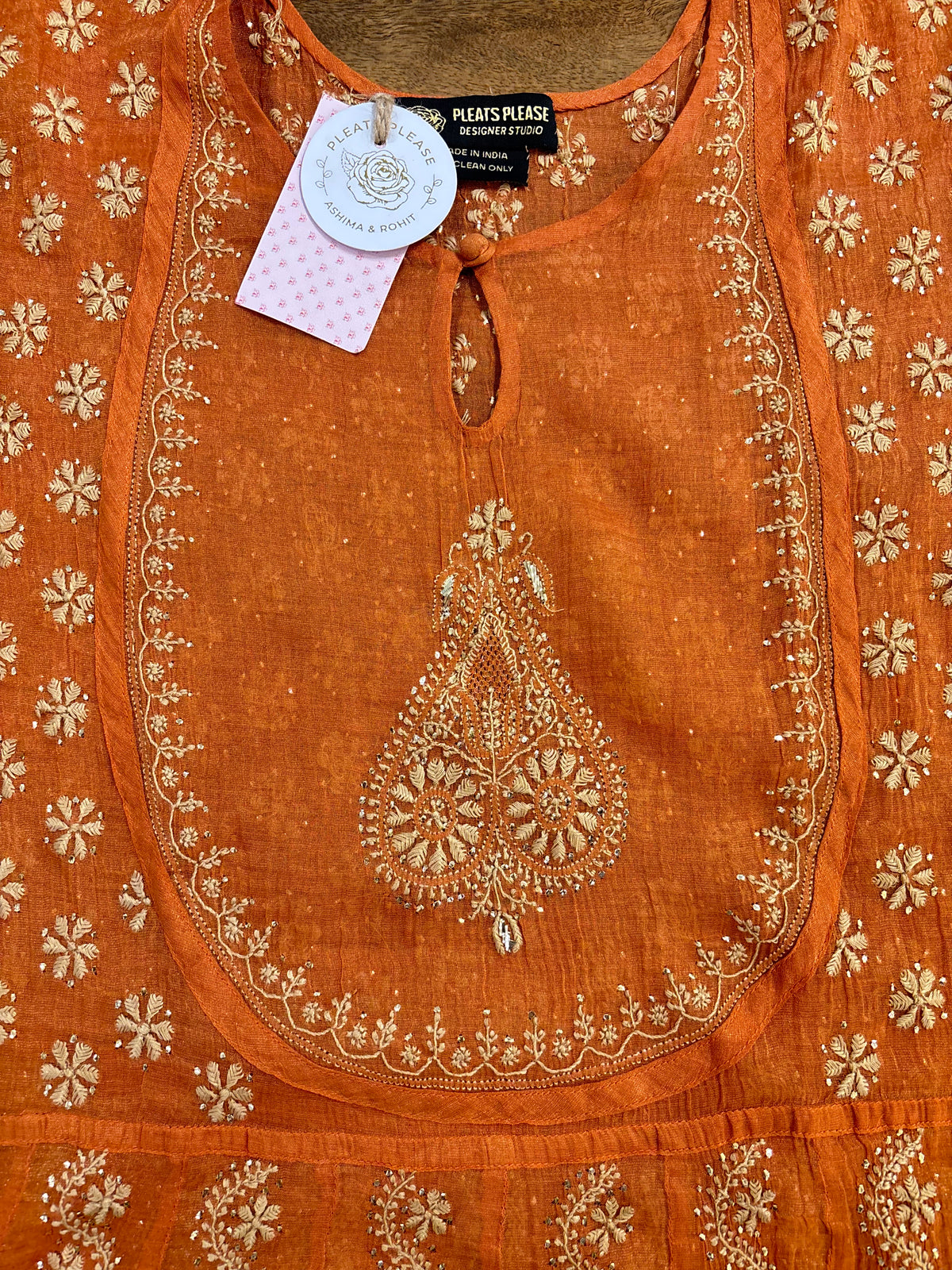 Burnt Orange Pure & Premium Tissue Chikankari Mukaish Bajirao Anarkali & Dupatta