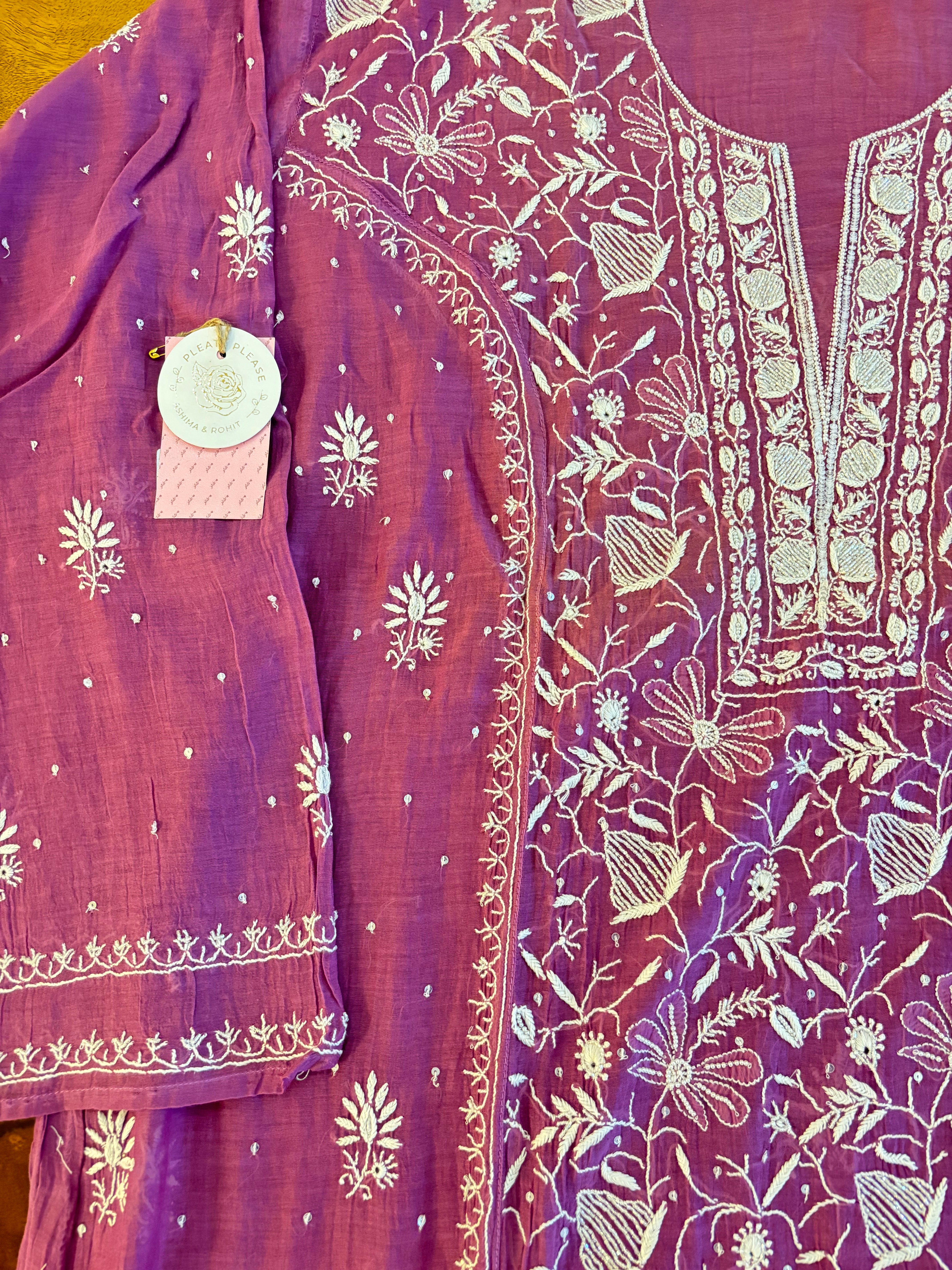 Orchid Purple Chanderi Chikankari Kurta & Dupatta