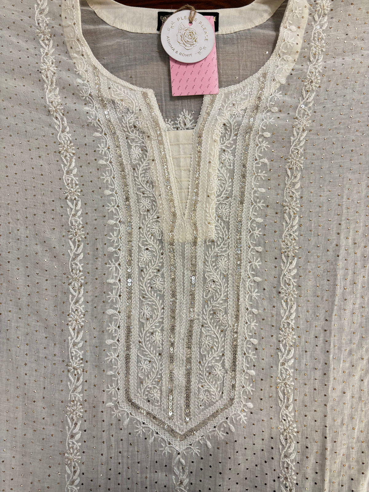 Dyeable Chanderi Mul Chikankari Mukaish Kurta & Dupatta