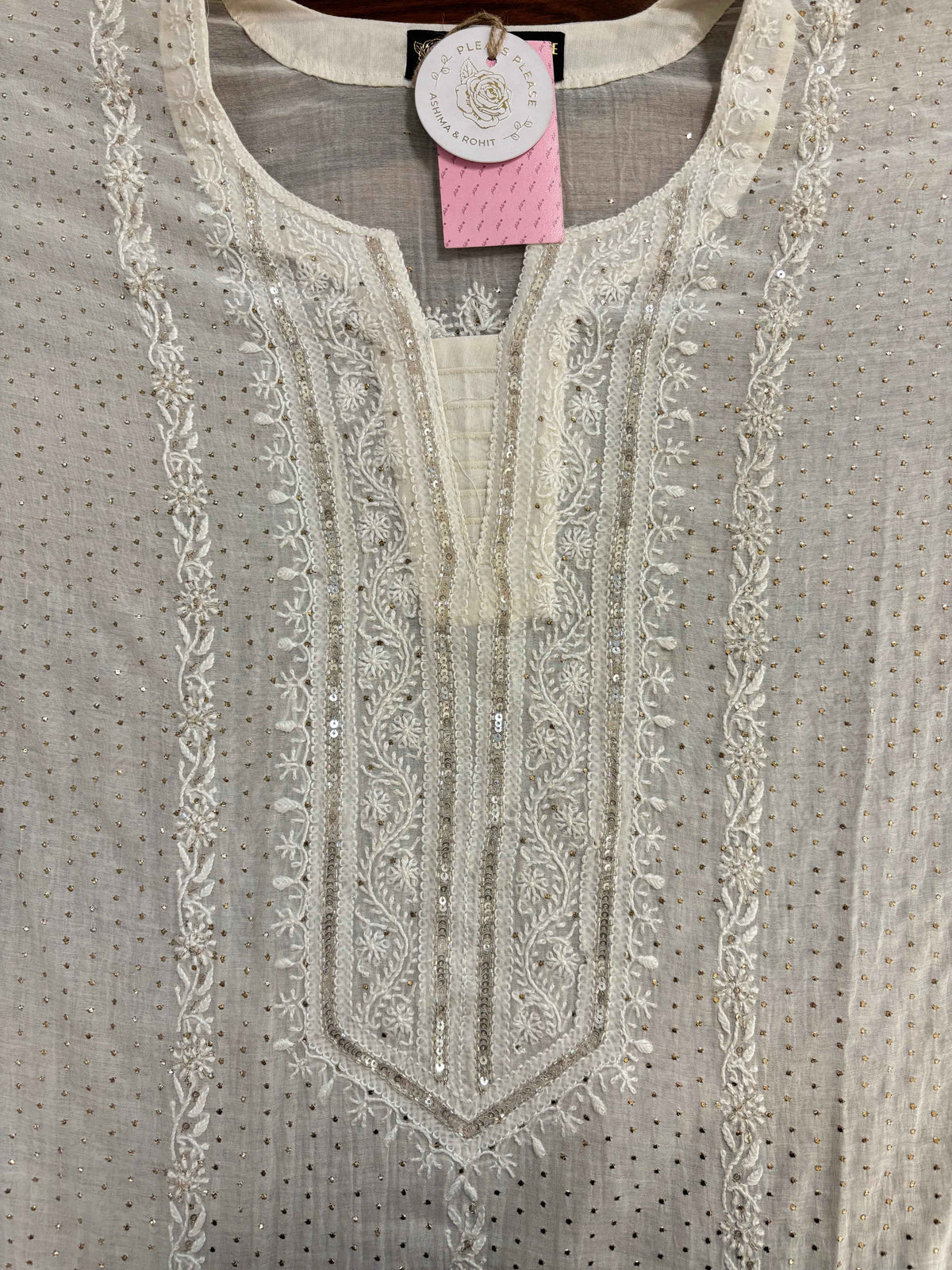 Dyeable Chanderi Mul Chikankari Mukaish Kurta & Dupatta