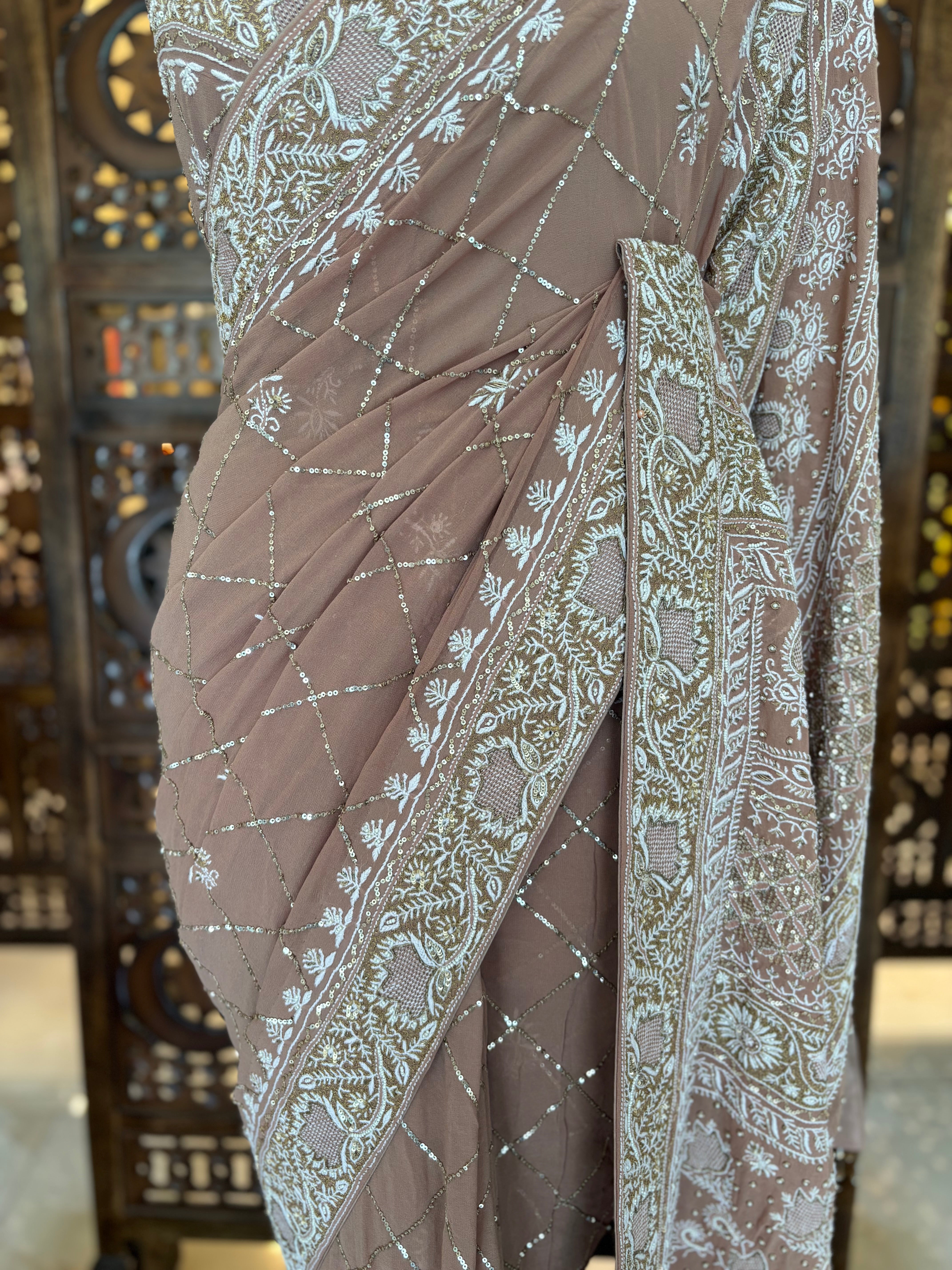 Rosewood Pure & Premium Georgette Chikankari Saree