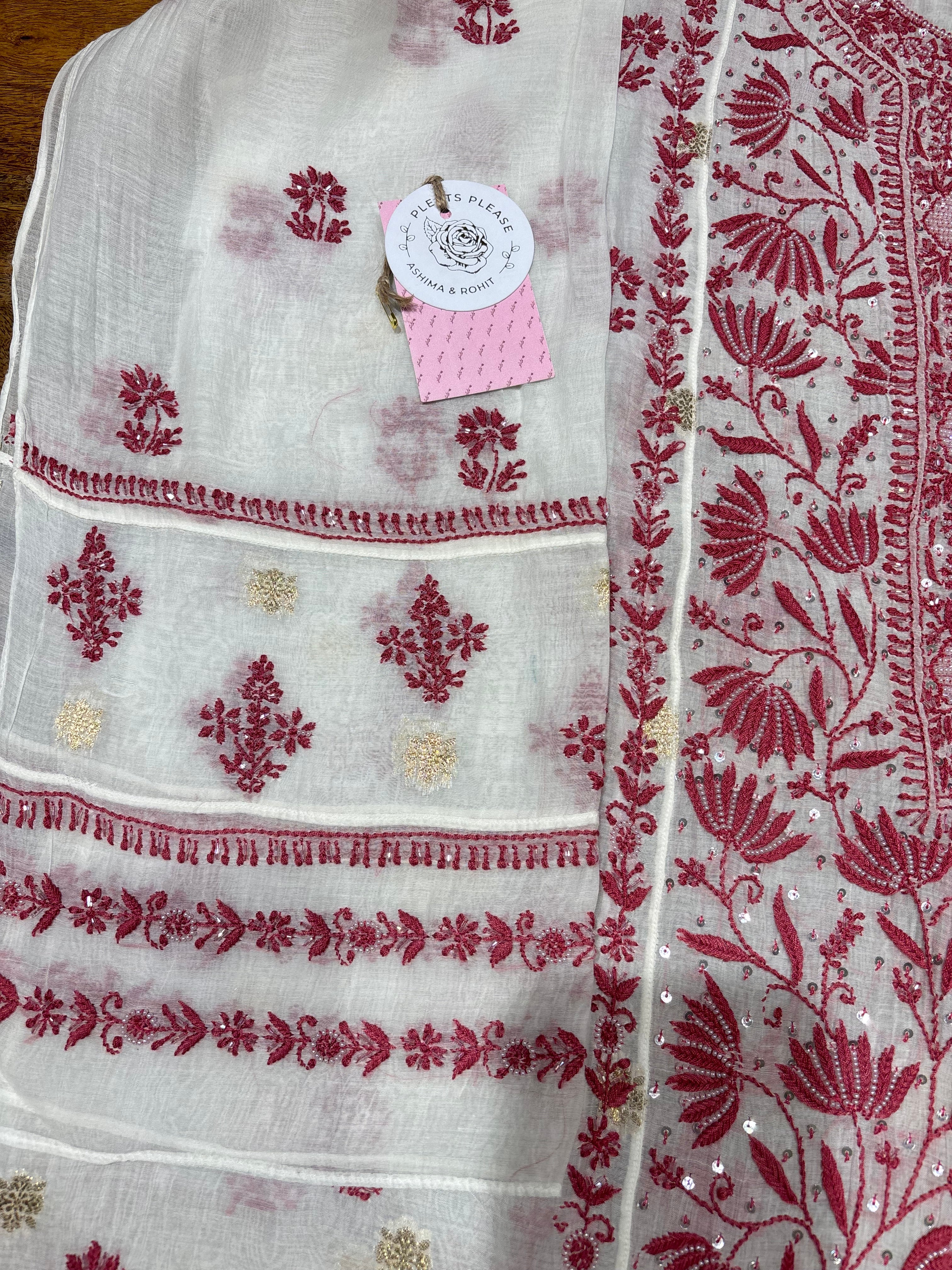 Dyeable Chanderi Mul Chikankari Kurta & Dupatta Set