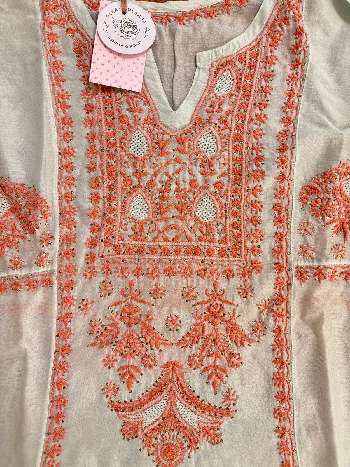 Light Mint Green Chanderi Silk Chikankari Mukaish A-Line & Dupatta