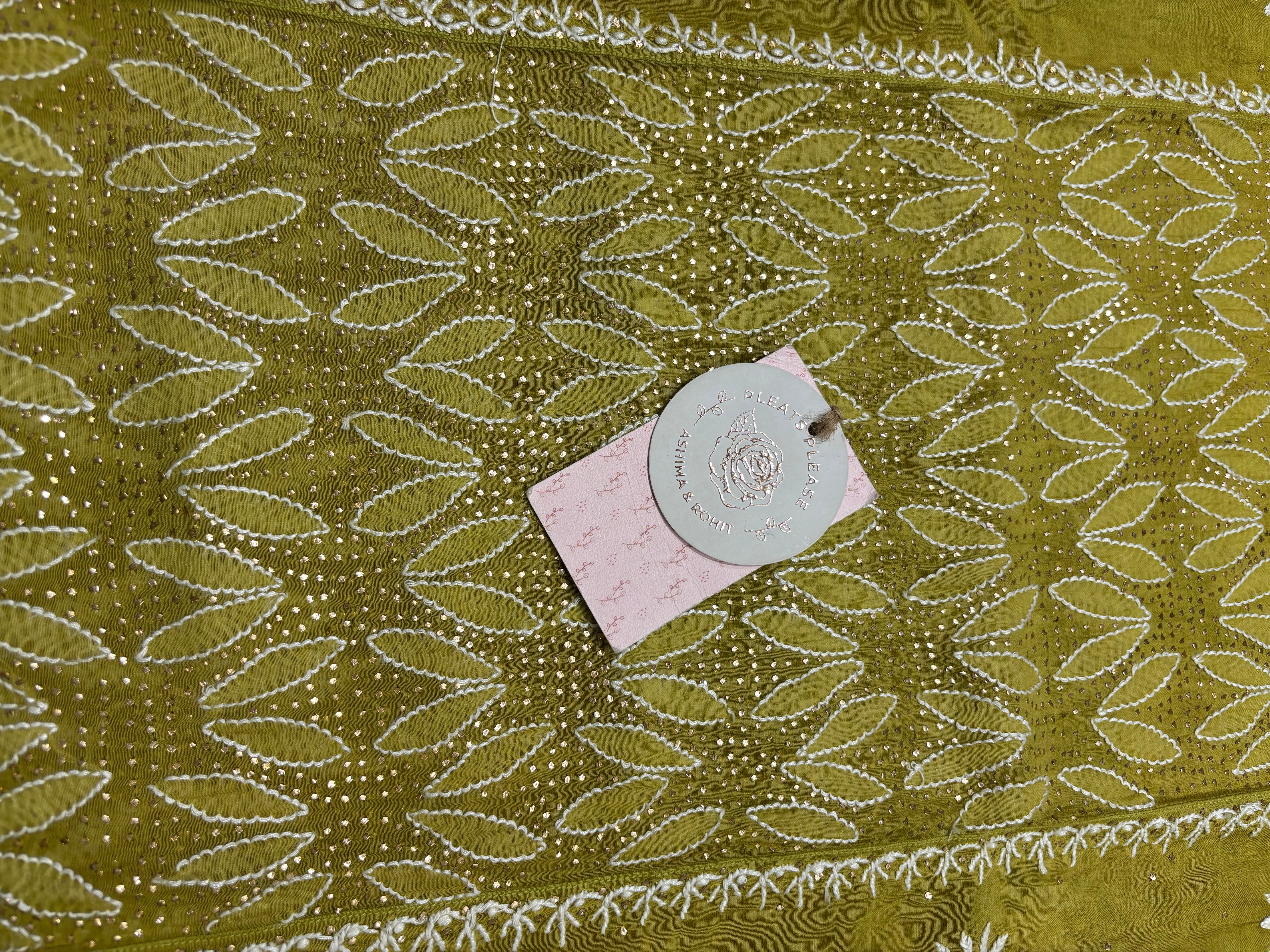 Dhani Green Chanderi Mul Chikankari & Mukaish Kurta & Dupatta Set