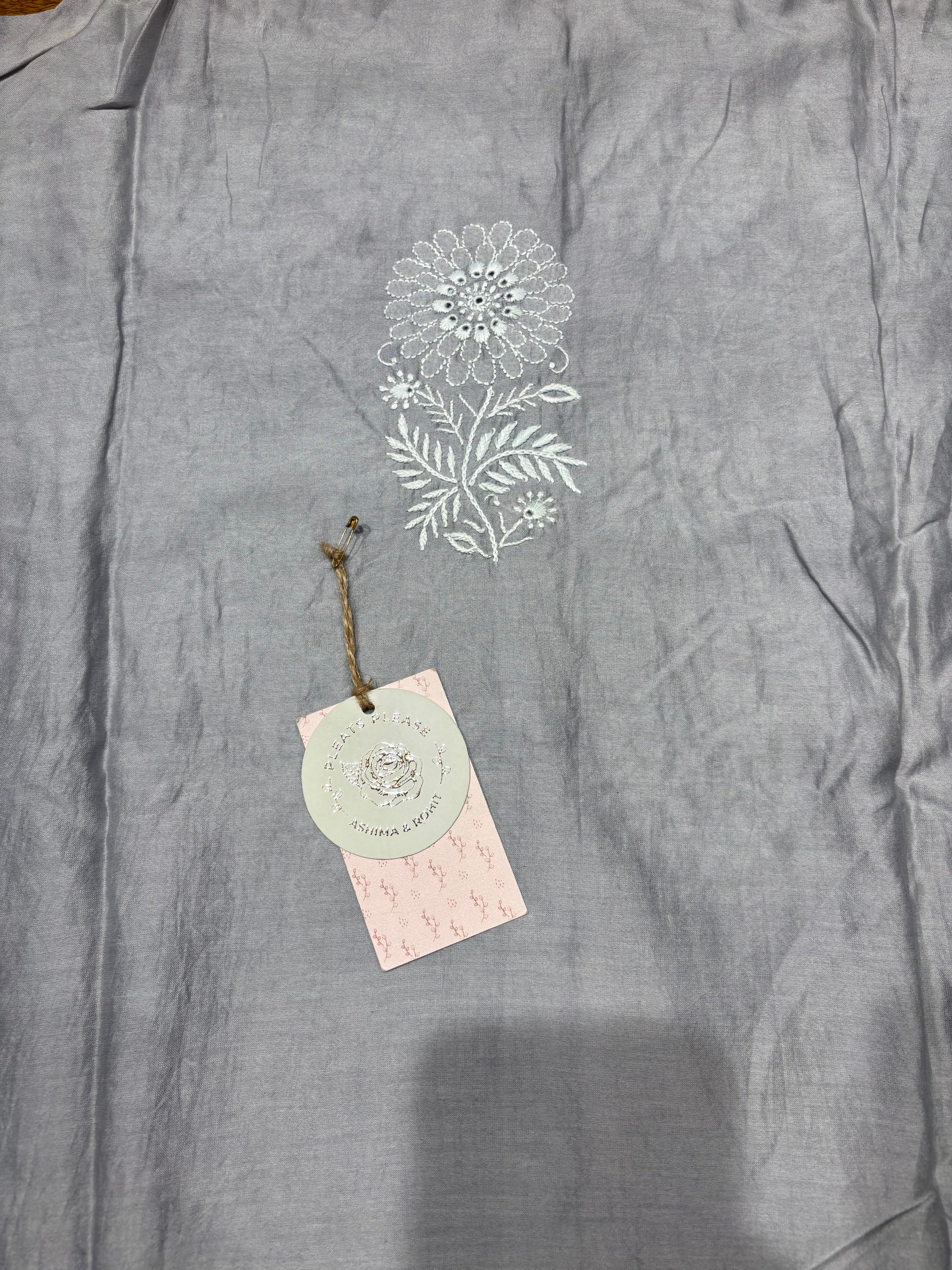 Gray Chanderi Silk Chikankari Shirt
