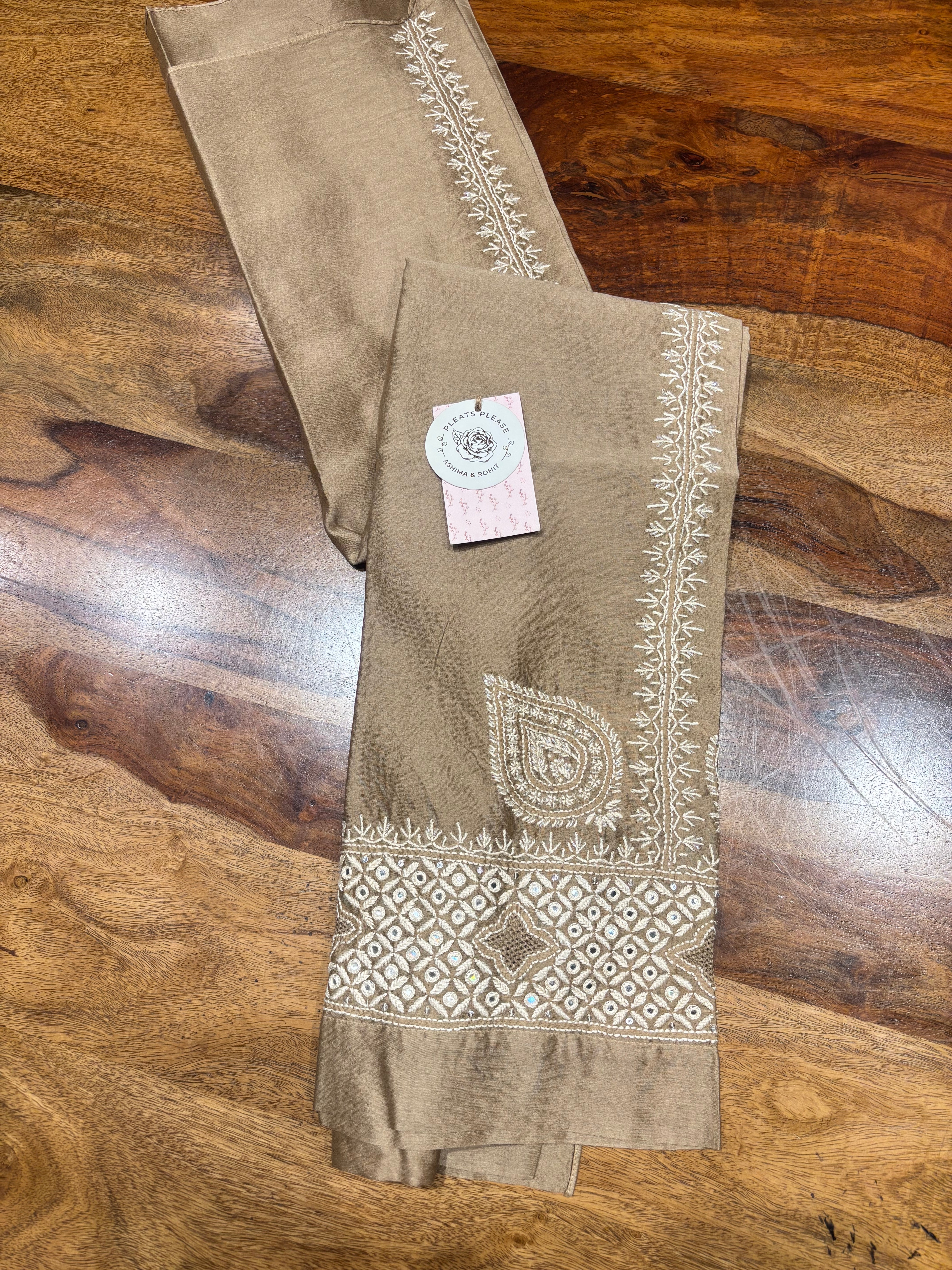 Hazelnut Brown Chanderi Silk Chikankari Co-ord Set