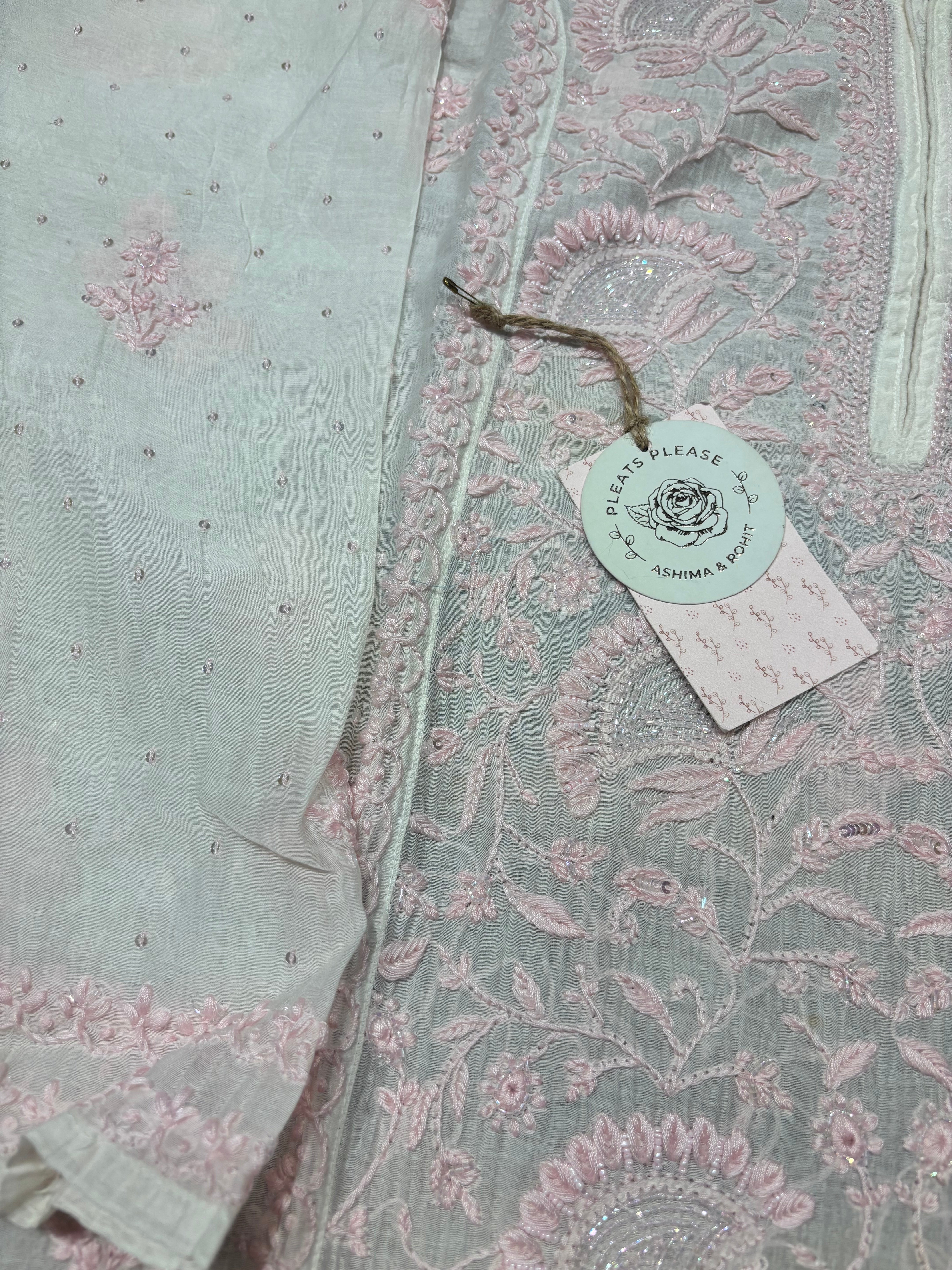 Dyeable Chanderi Mul Chikankari Kurta and Dupatta set