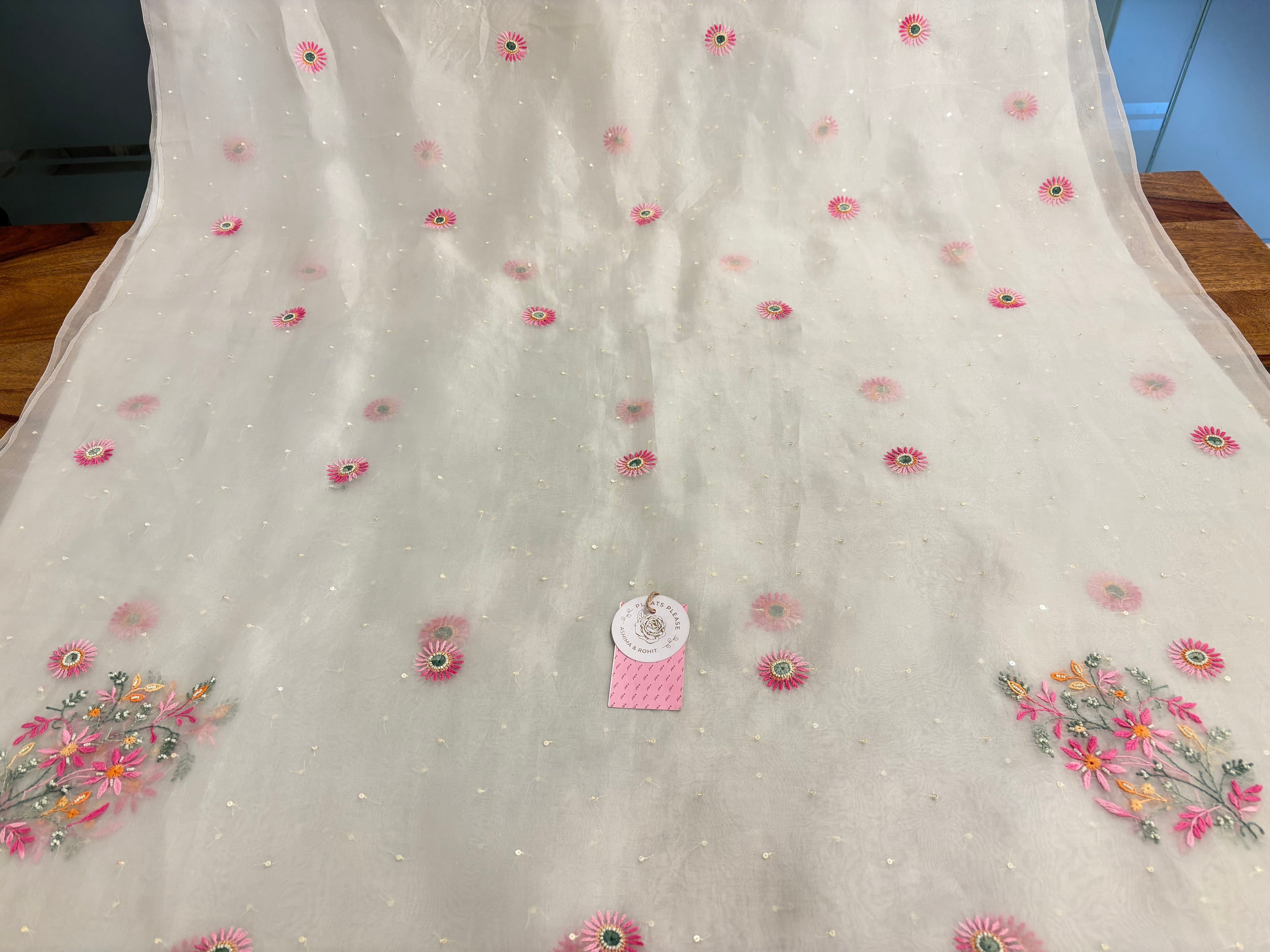 Ivory Cream Pure Organza Chikankari Kurta & Dupatta