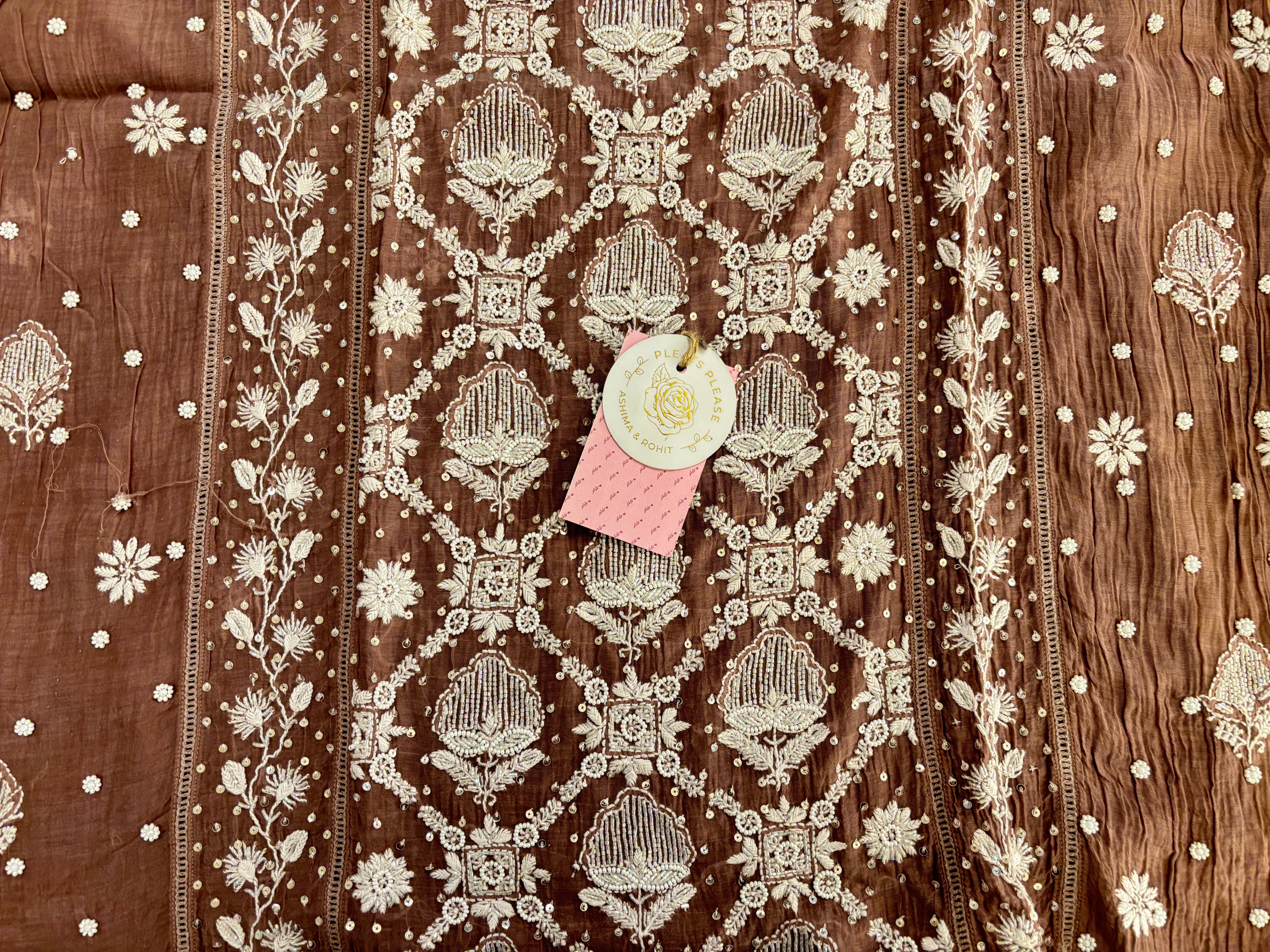 Earthy Brown Ombré Chanderi Chikankari Kurta & Dupatta