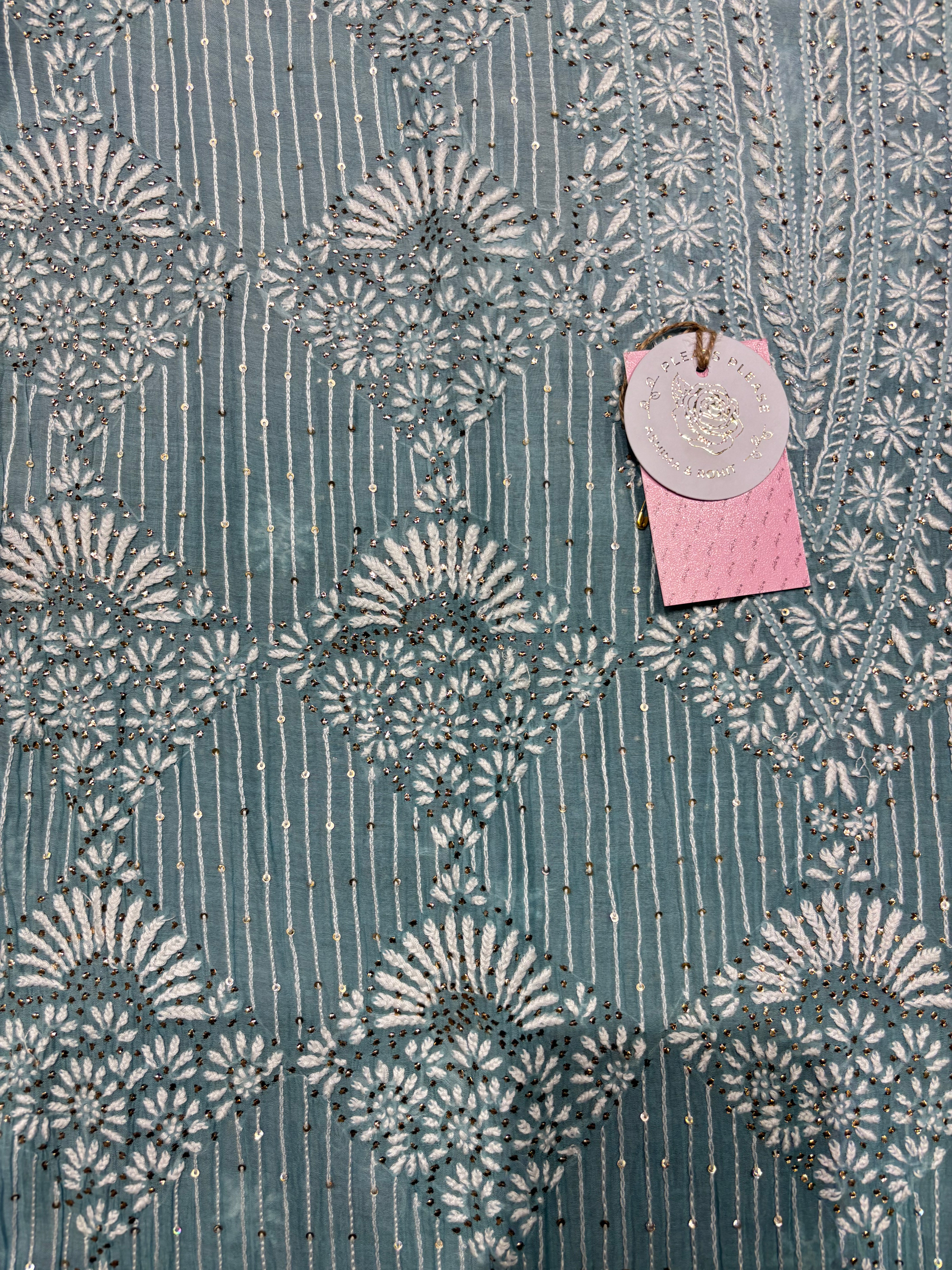 Sea foam Ombre Chanderi Mul Chikankari & Mukaish Kurta and Dupatta Set