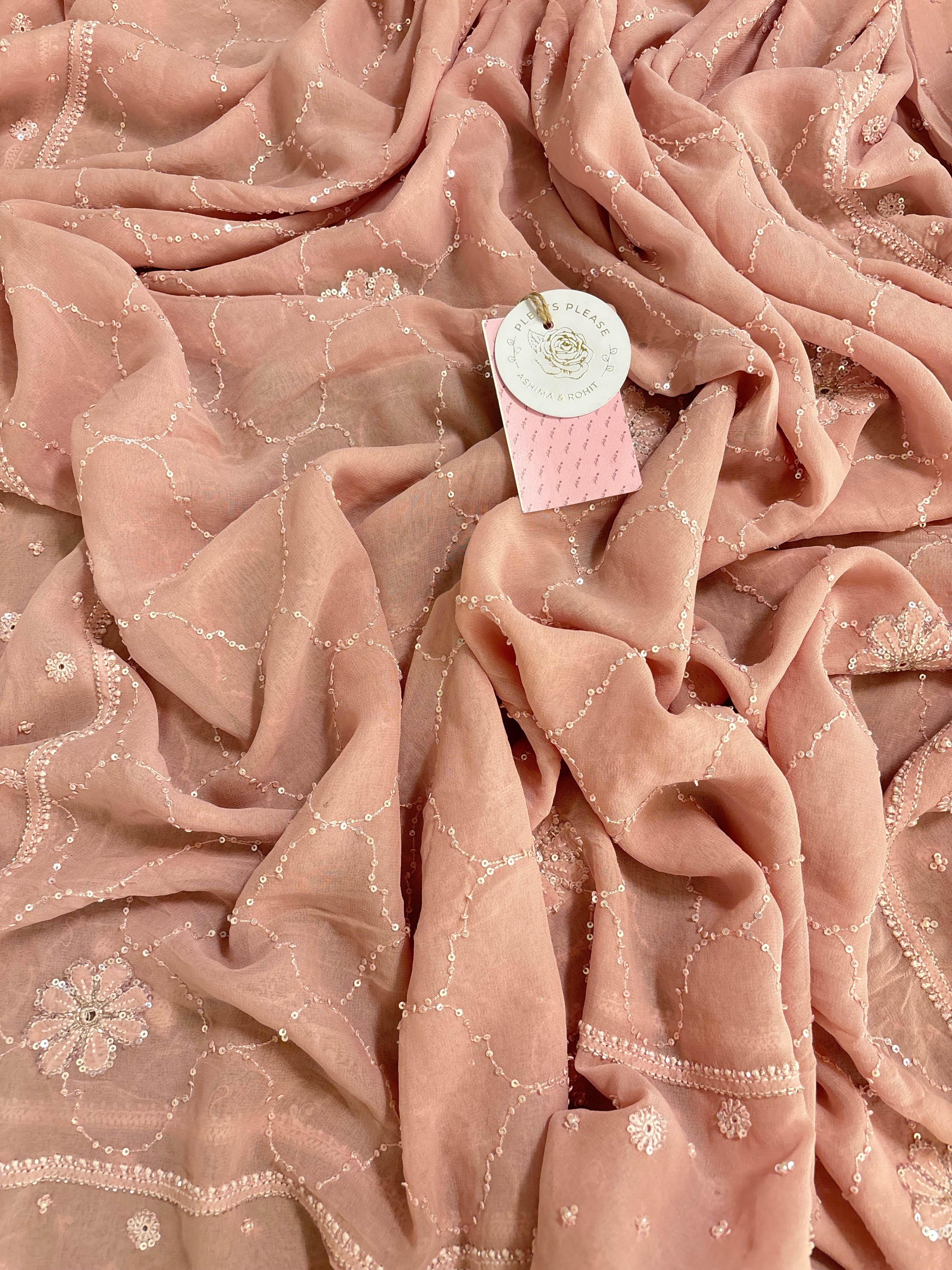 Pastel Peach Pure & Premium Georgette Chikankari Kurta & Dupatta