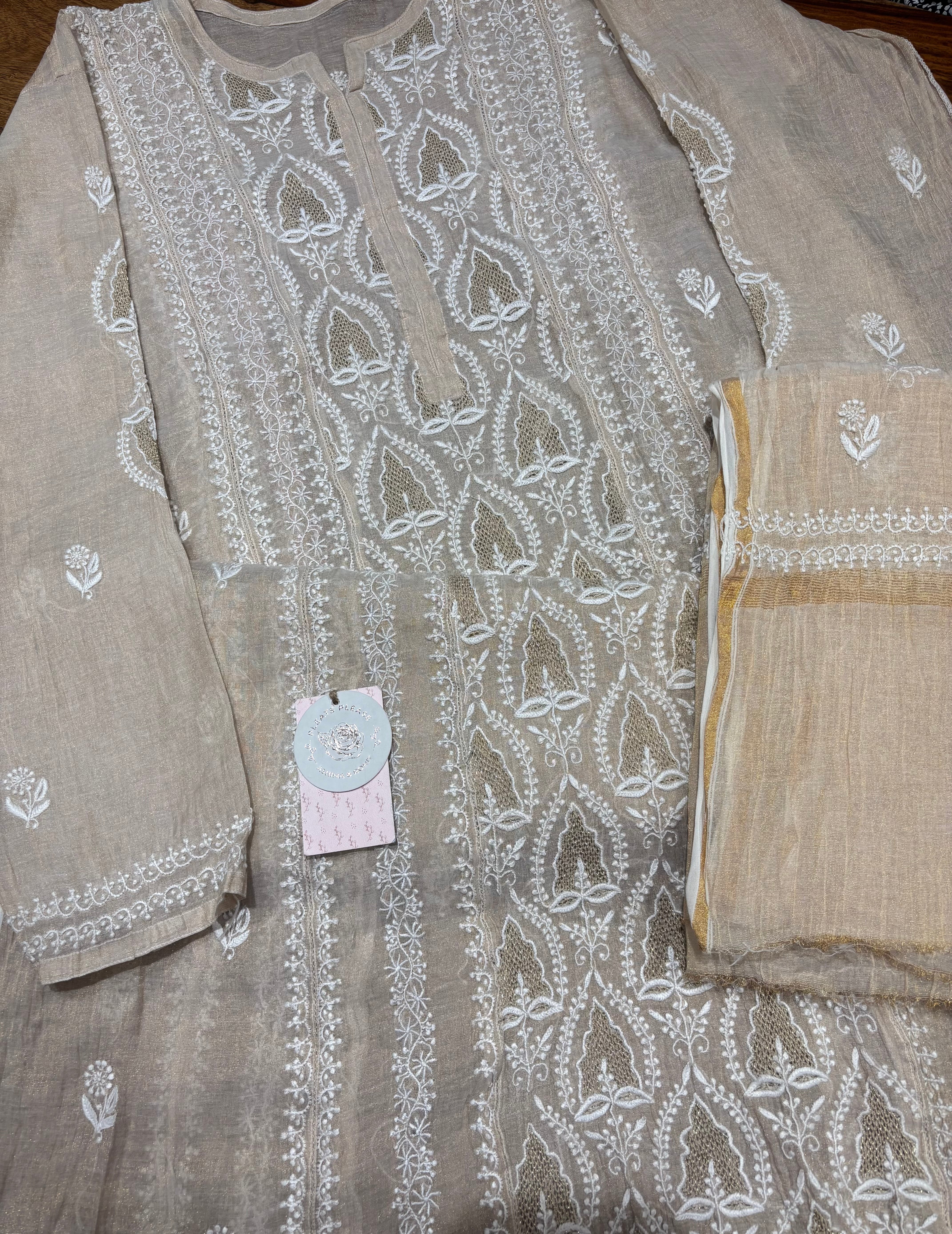 Dyeable Tissue Chikankari Kurta & Dupatta Set