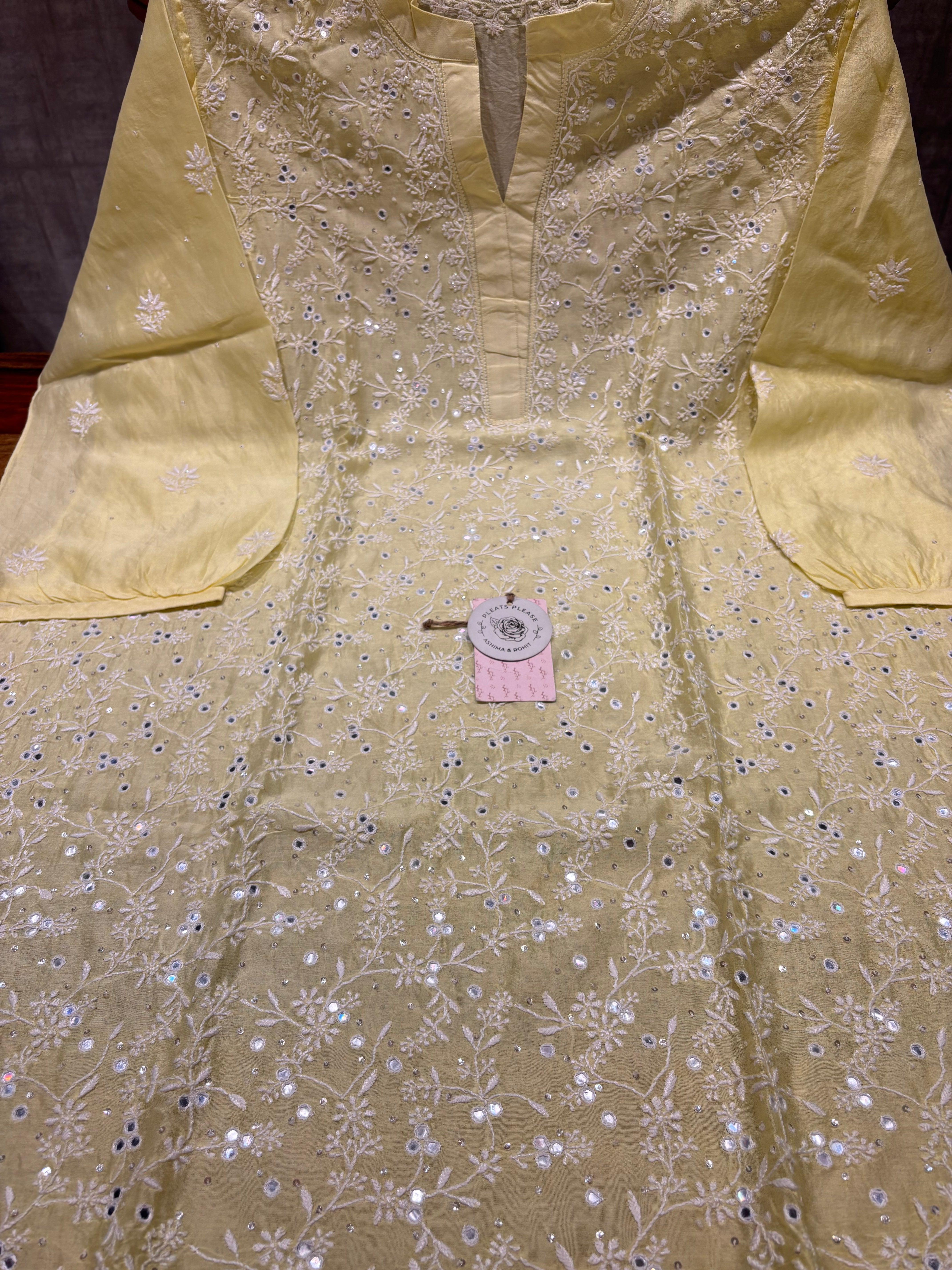Lime Yellow Chanderi Silk Chikankari Co-ord Set