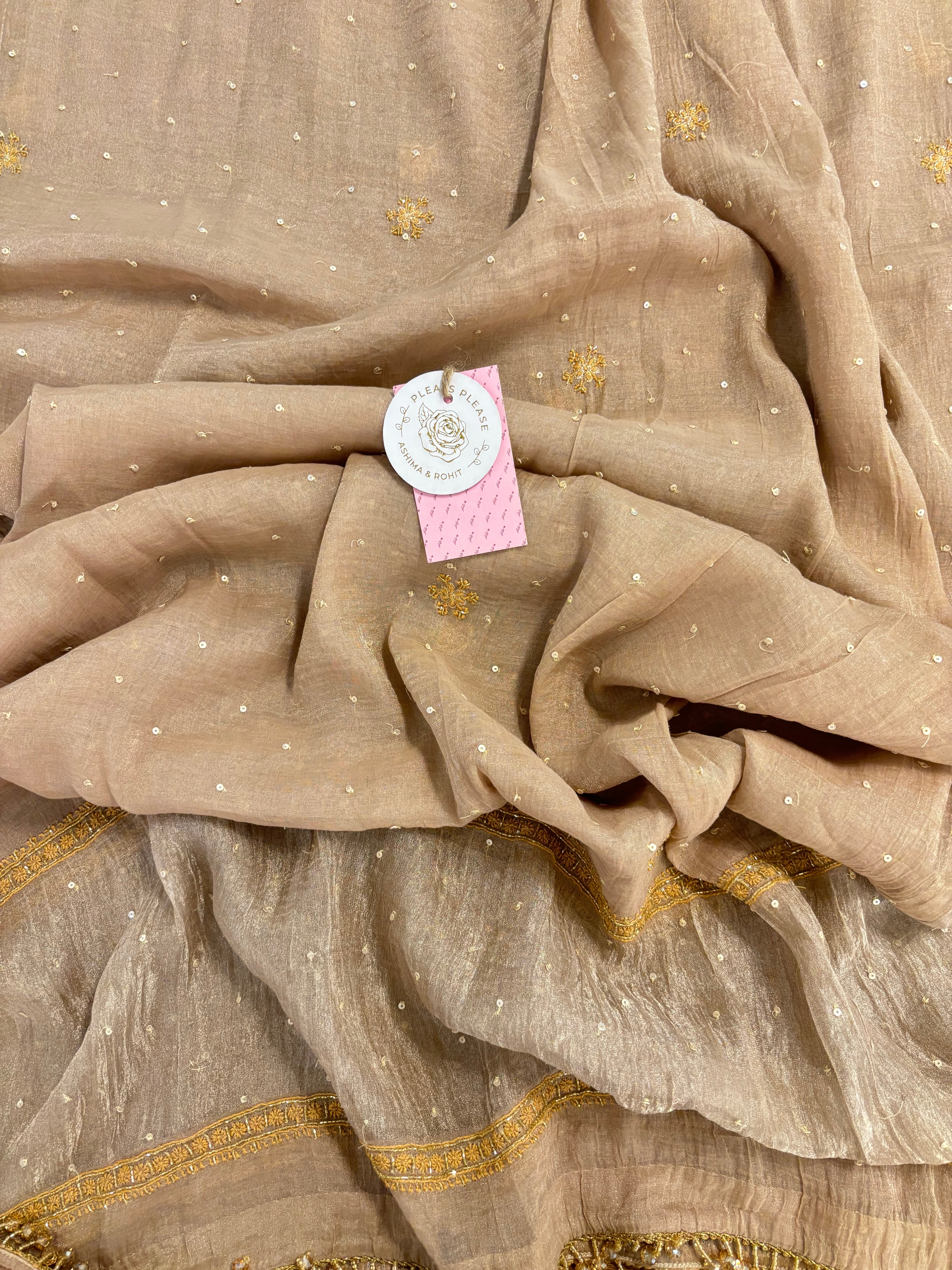 Rosewood Taupe Pure & Premium Tissue Chikankari A line Anarkali & Dupatta