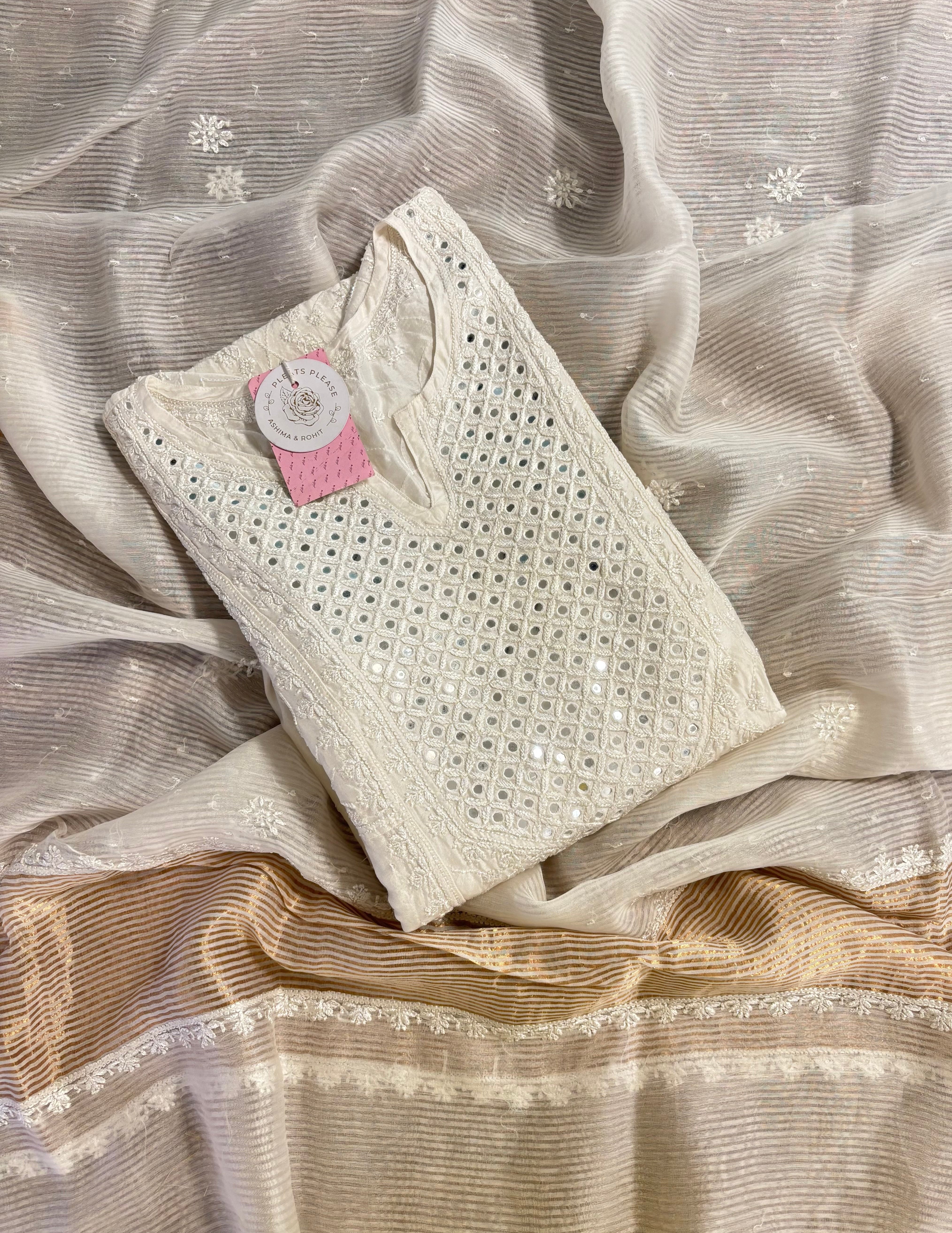 Dyeable Chanderi Silk Chikankari A-Line Anarkali & Dupatta Set