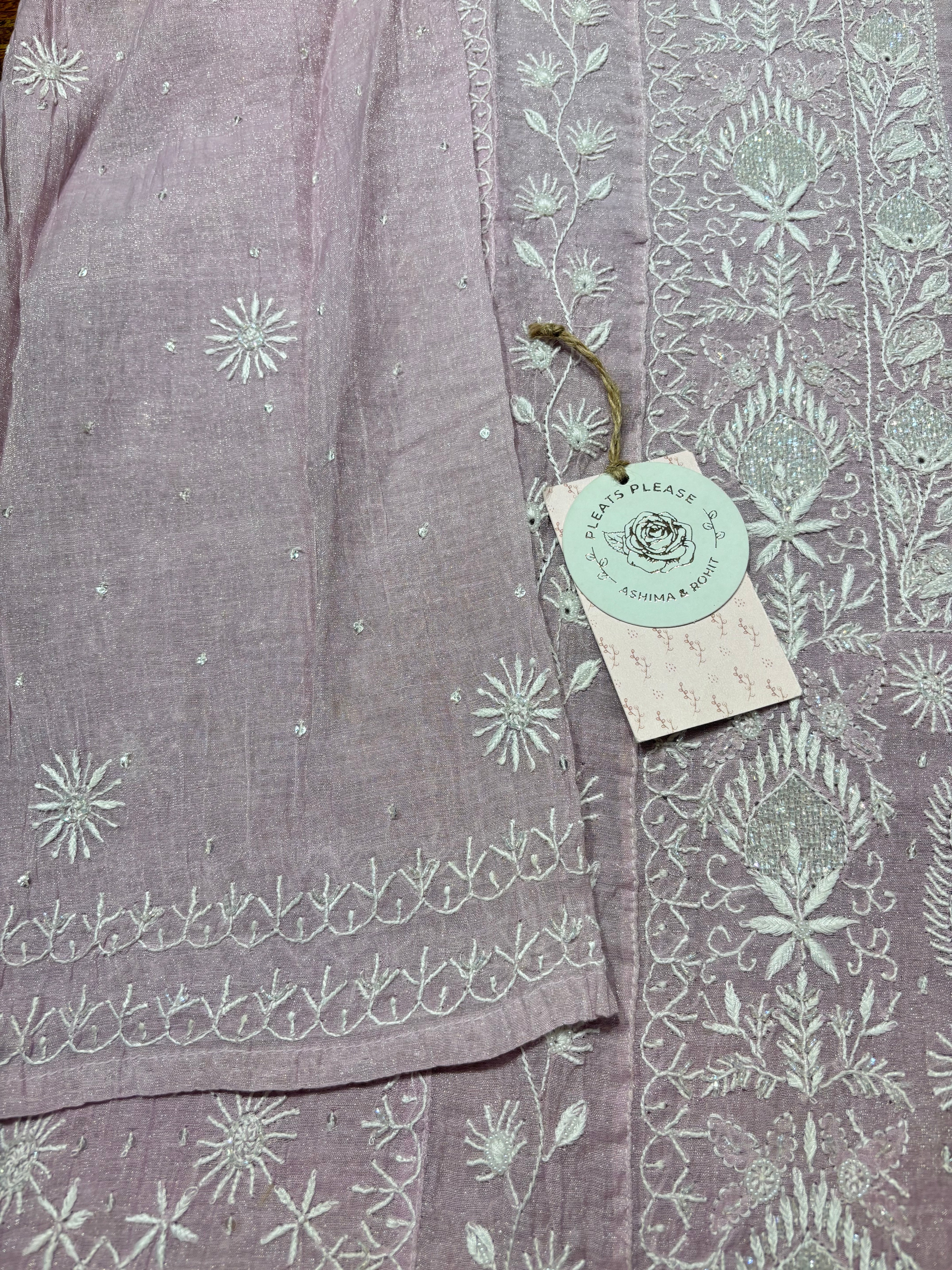 Lilac Tissue Chikankari Kalidar kurta and Dupatta set