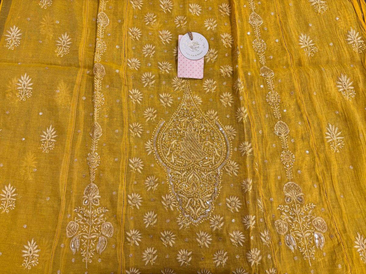 Mustard Yellow Pure & Premium Tissue Chikankari Kurta & Dupatta