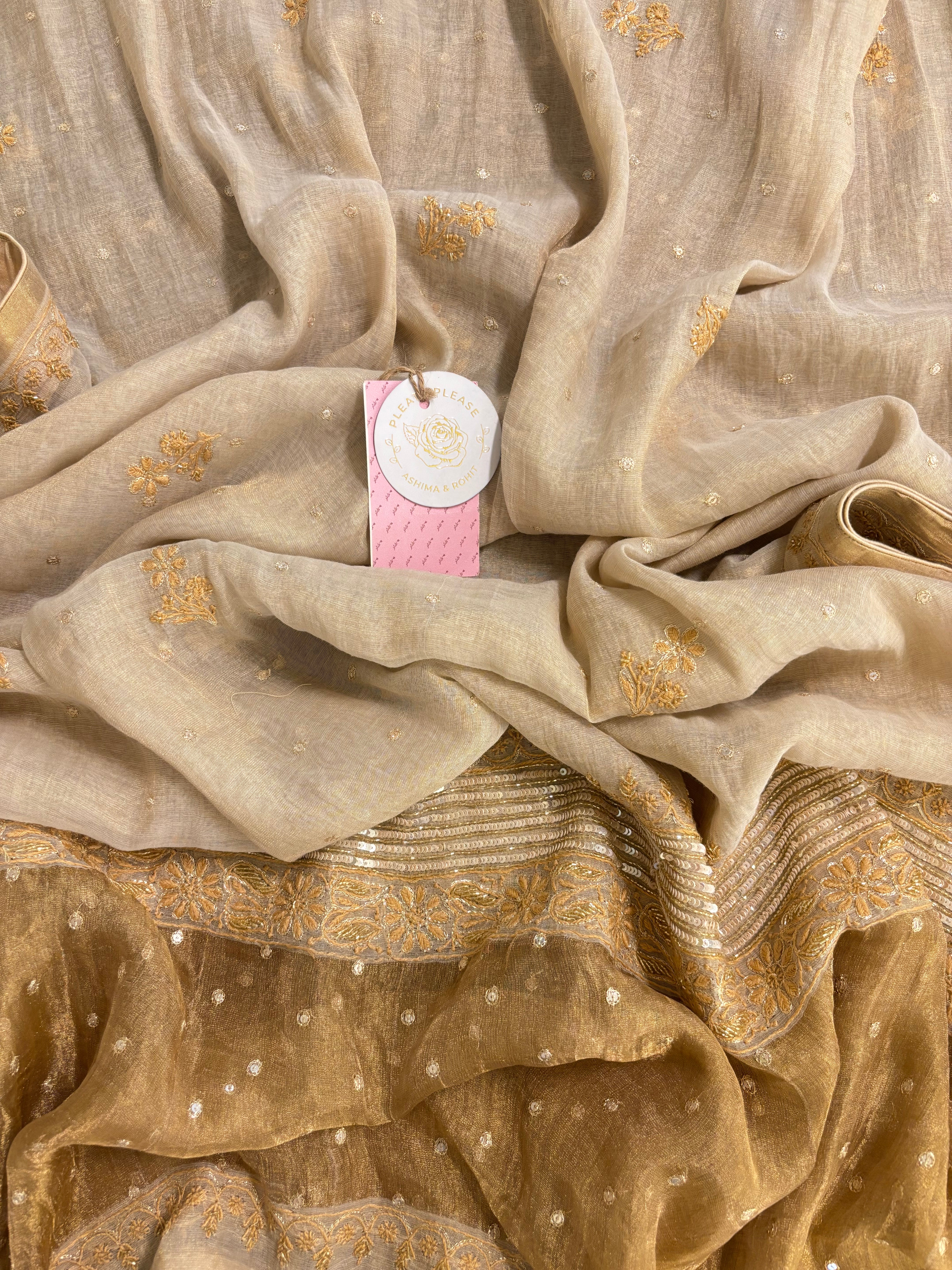 Dyeable Golden Pure & Premium Tissue Chikankari Anarkali and Dupatta