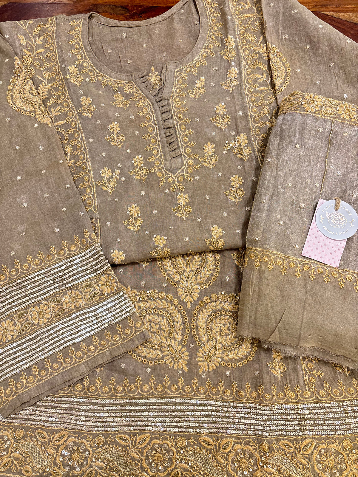 Ash Grey Pure & Premium Tissue Chikankari Anarkali & Dupatta