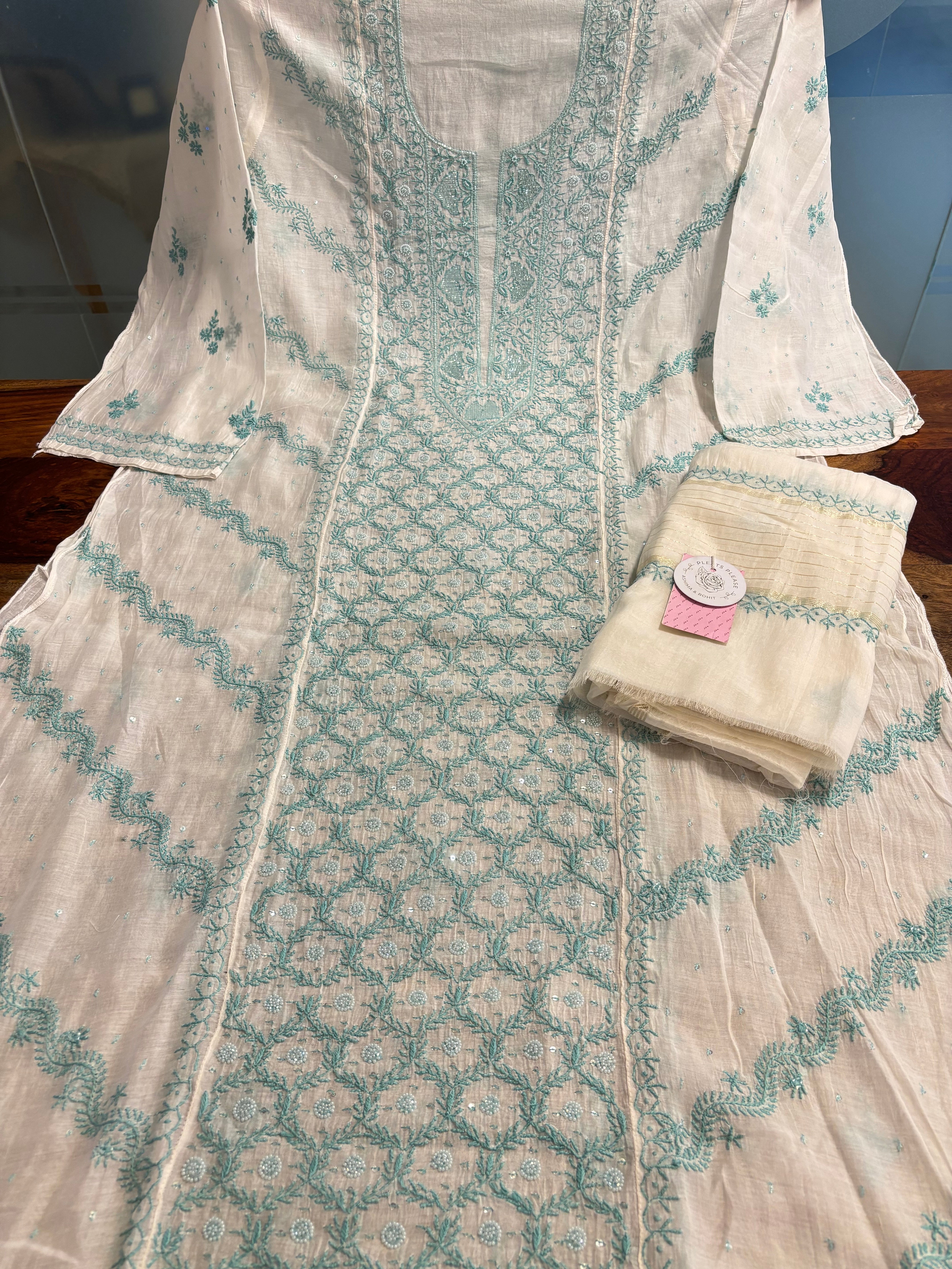 Dyeable Chanderi Mul Chikankari Kurta & Dupatta