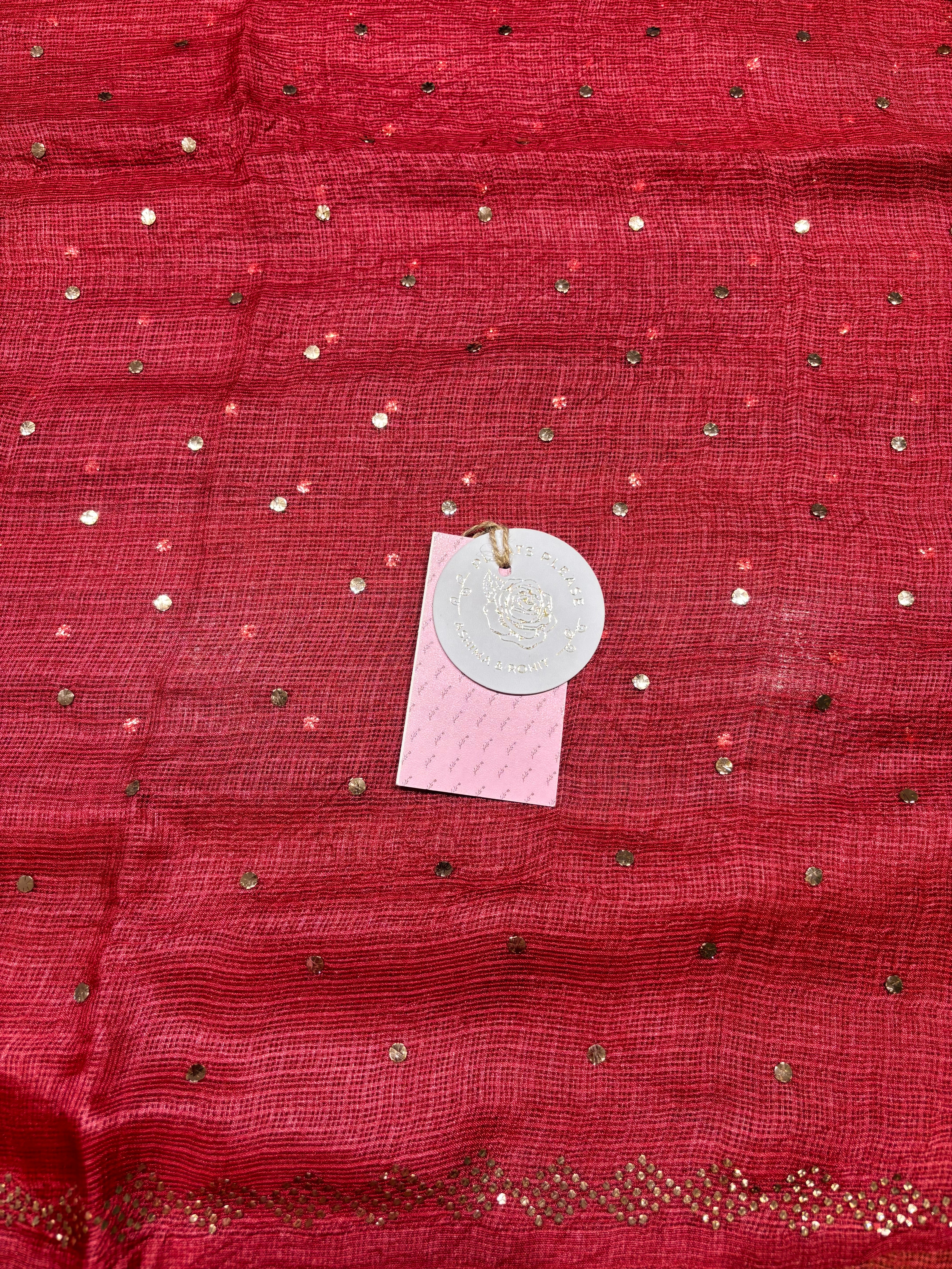 Maroon Kota Silk Mukaish Kurta & Dupatta Fabric