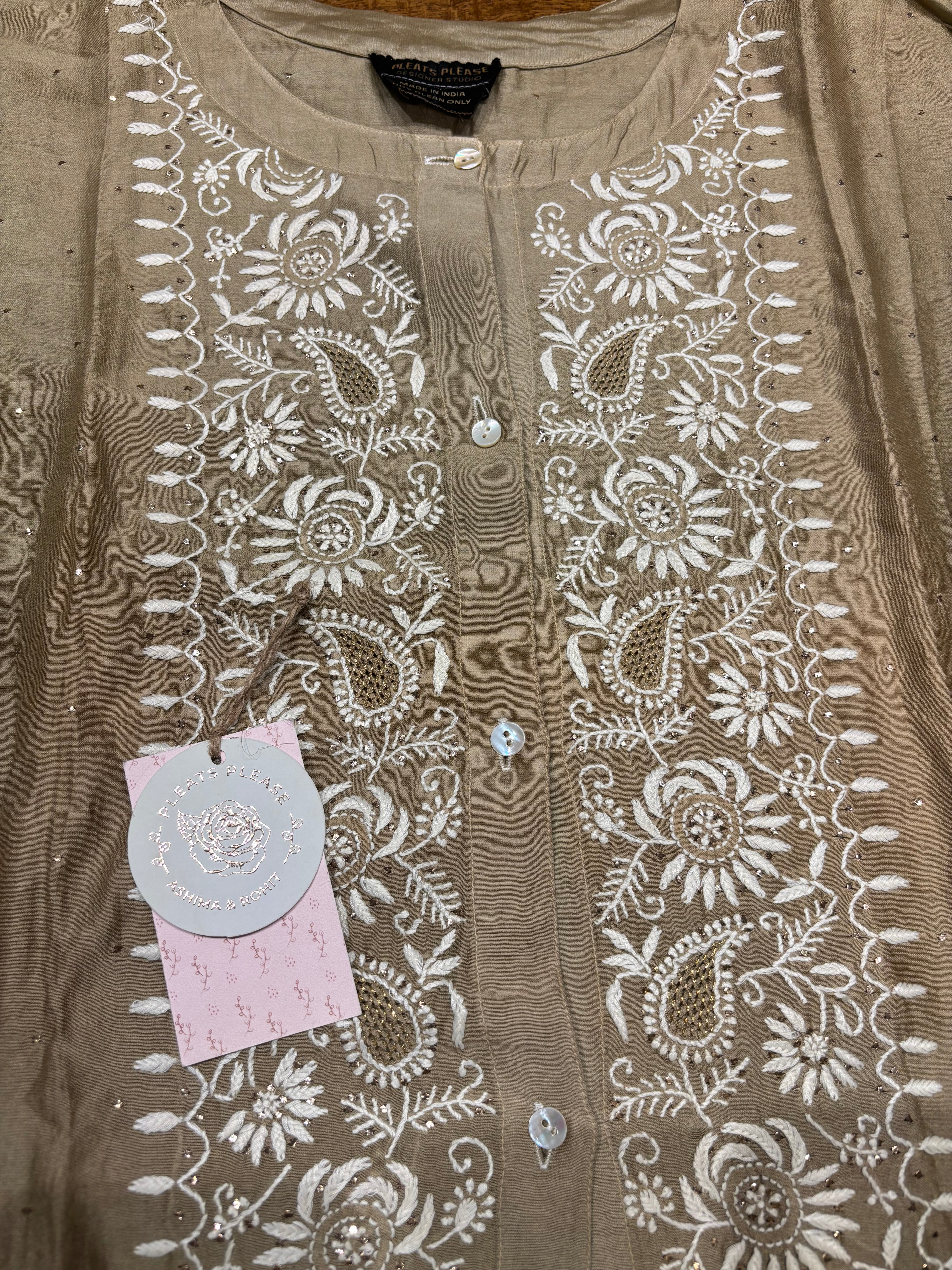 Brown Chanderi Silk Chikankari Co-ord Set