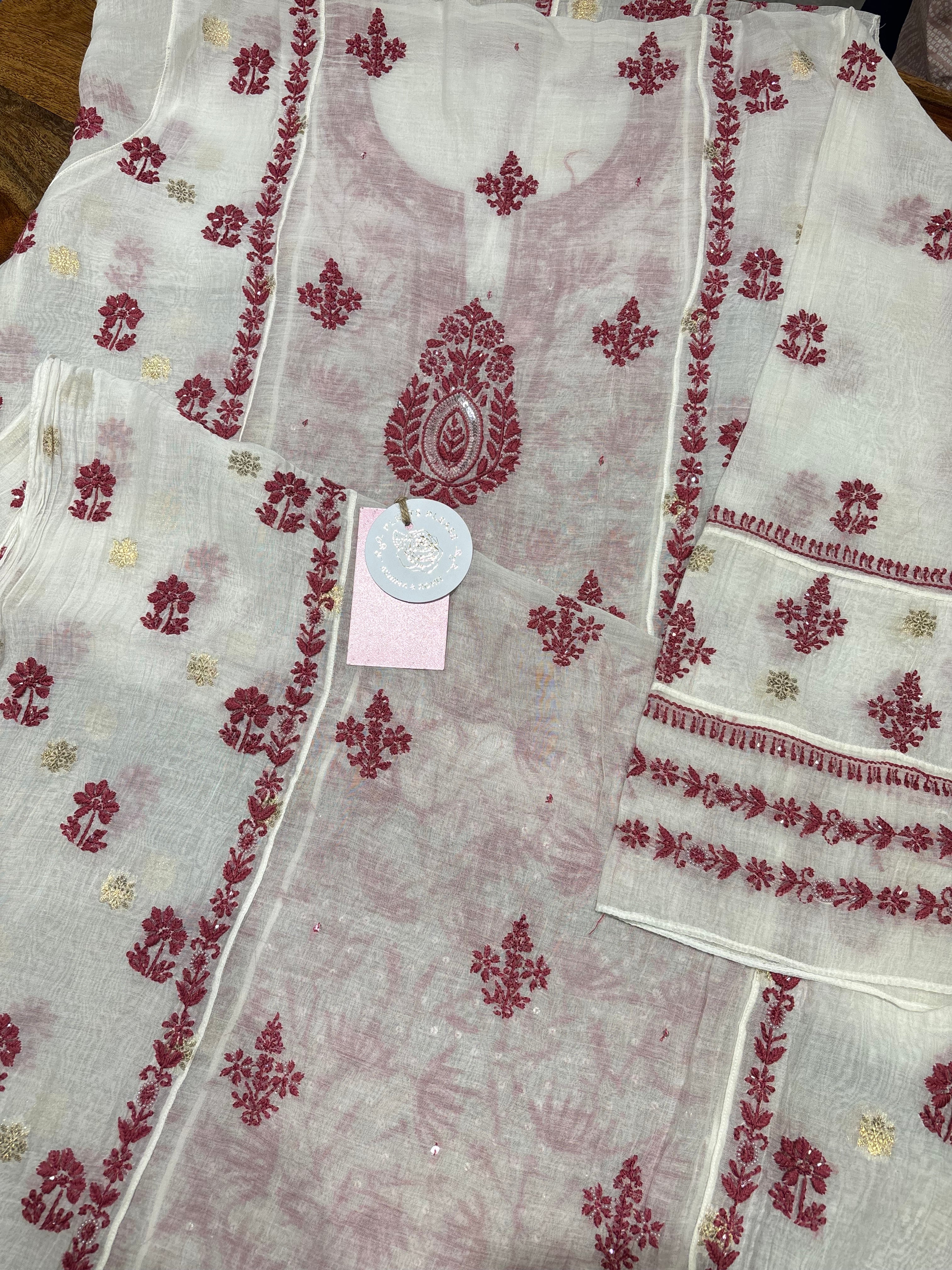 Dyeable Chanderi Mul Chikankari Kurta & Dupatta Set