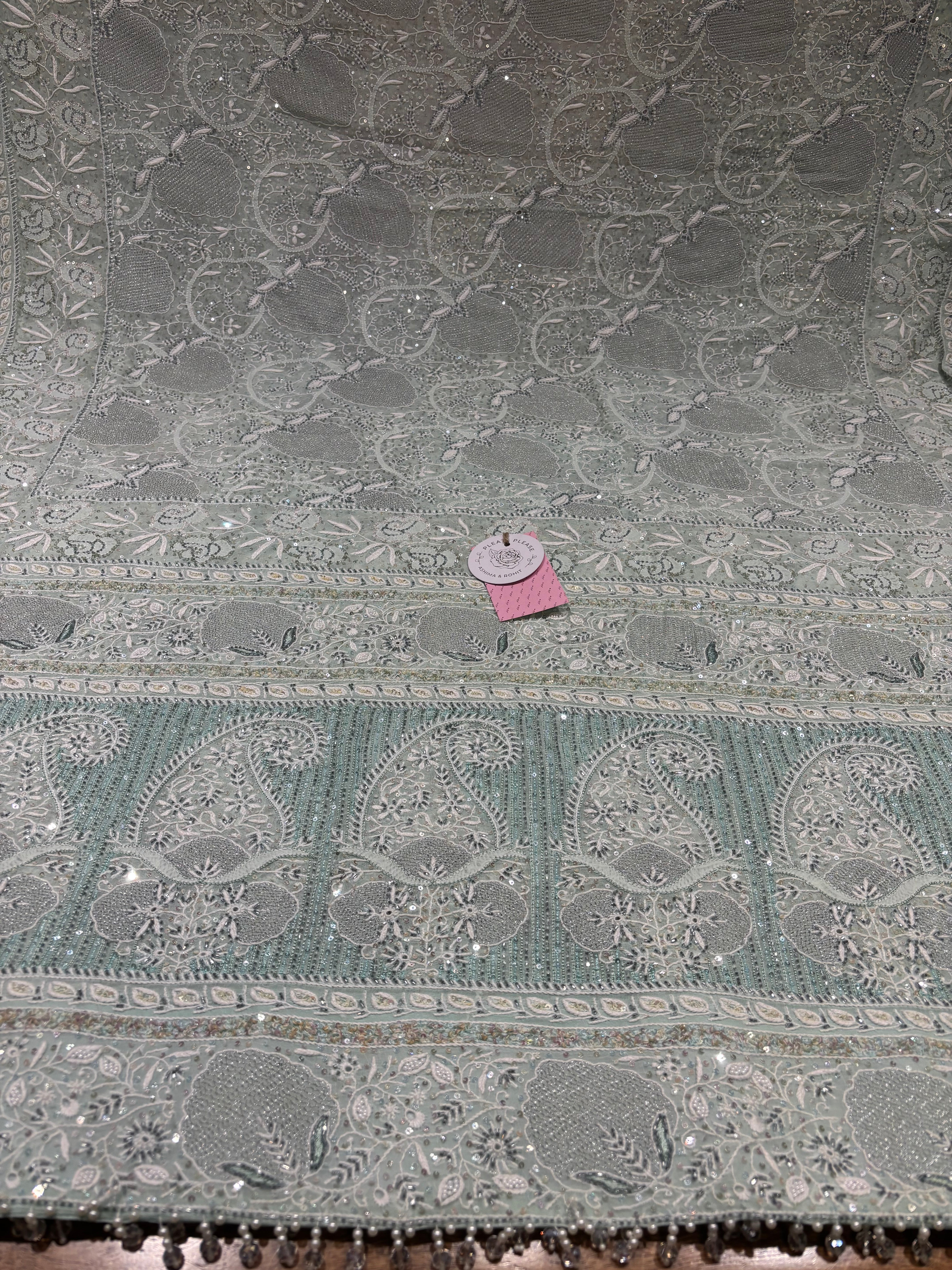 Sea Foam Pure and Premium Georgette Chikankari Kurta and Dupatta Set