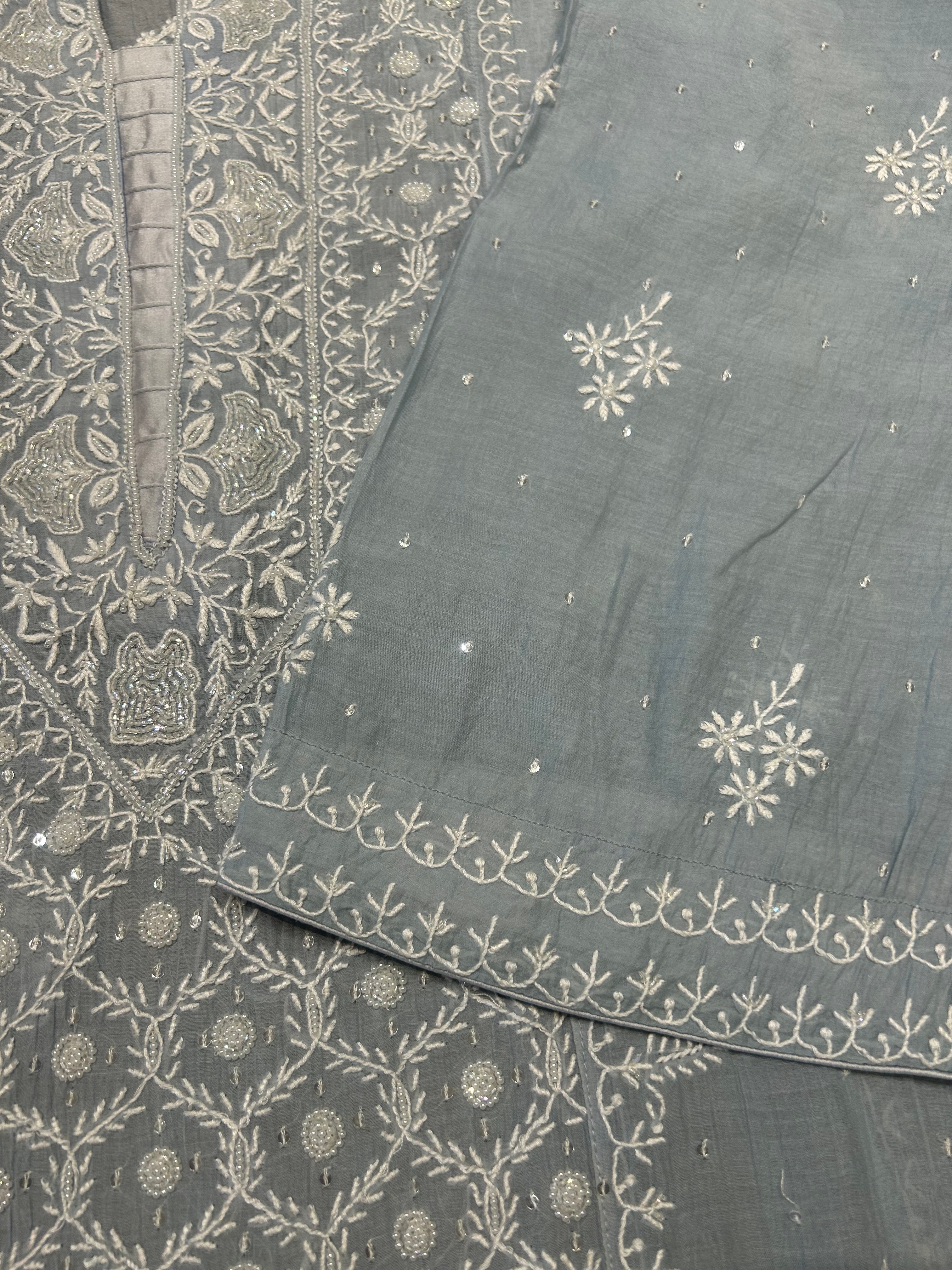 Powder Blue Chanderi Mul Chikankari Kurta and Dupatta