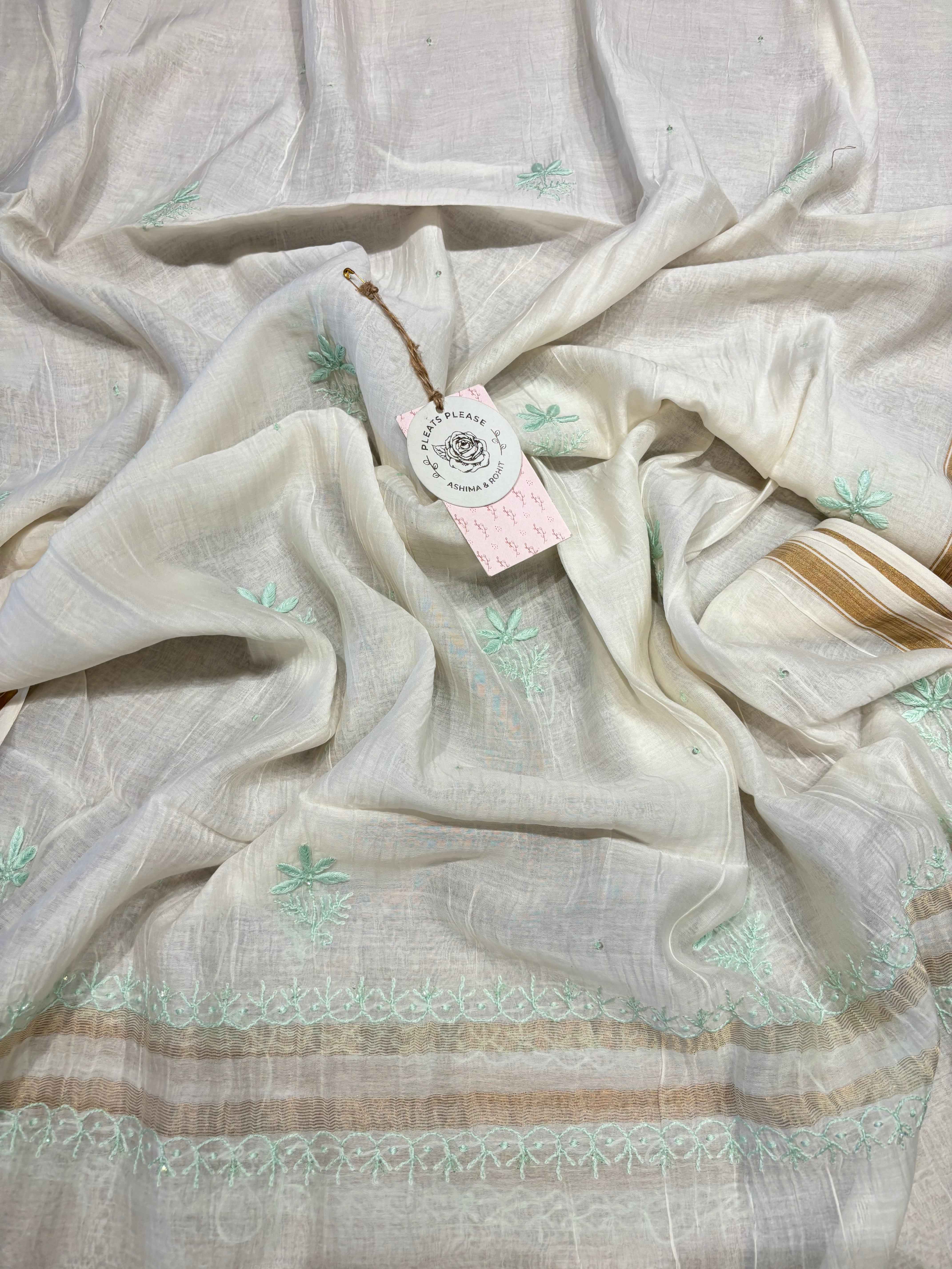 Dyeable Chanderi Mul Chikankari Kurta and Dupatta - Pleats PleaseChikankari