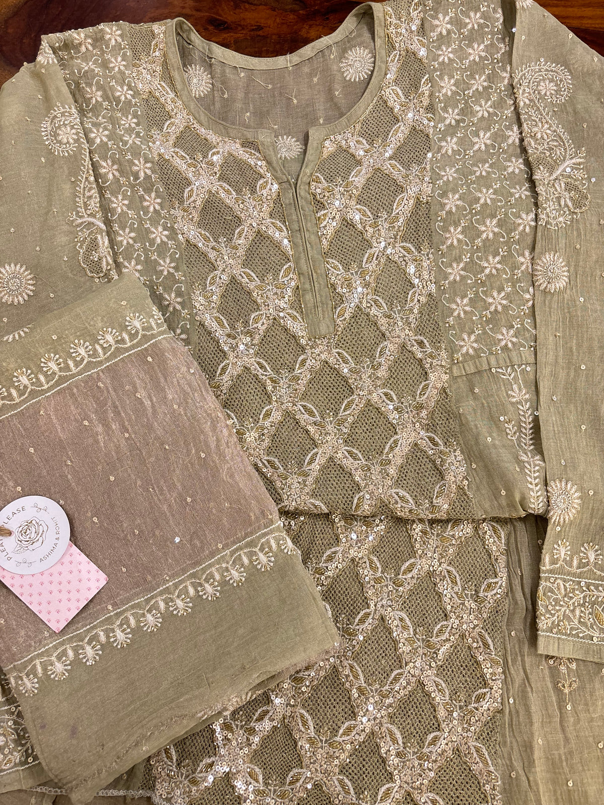 Pistachio Green Pure & Premium Tissue Jaal Chikankari Anarkali & Dupatta