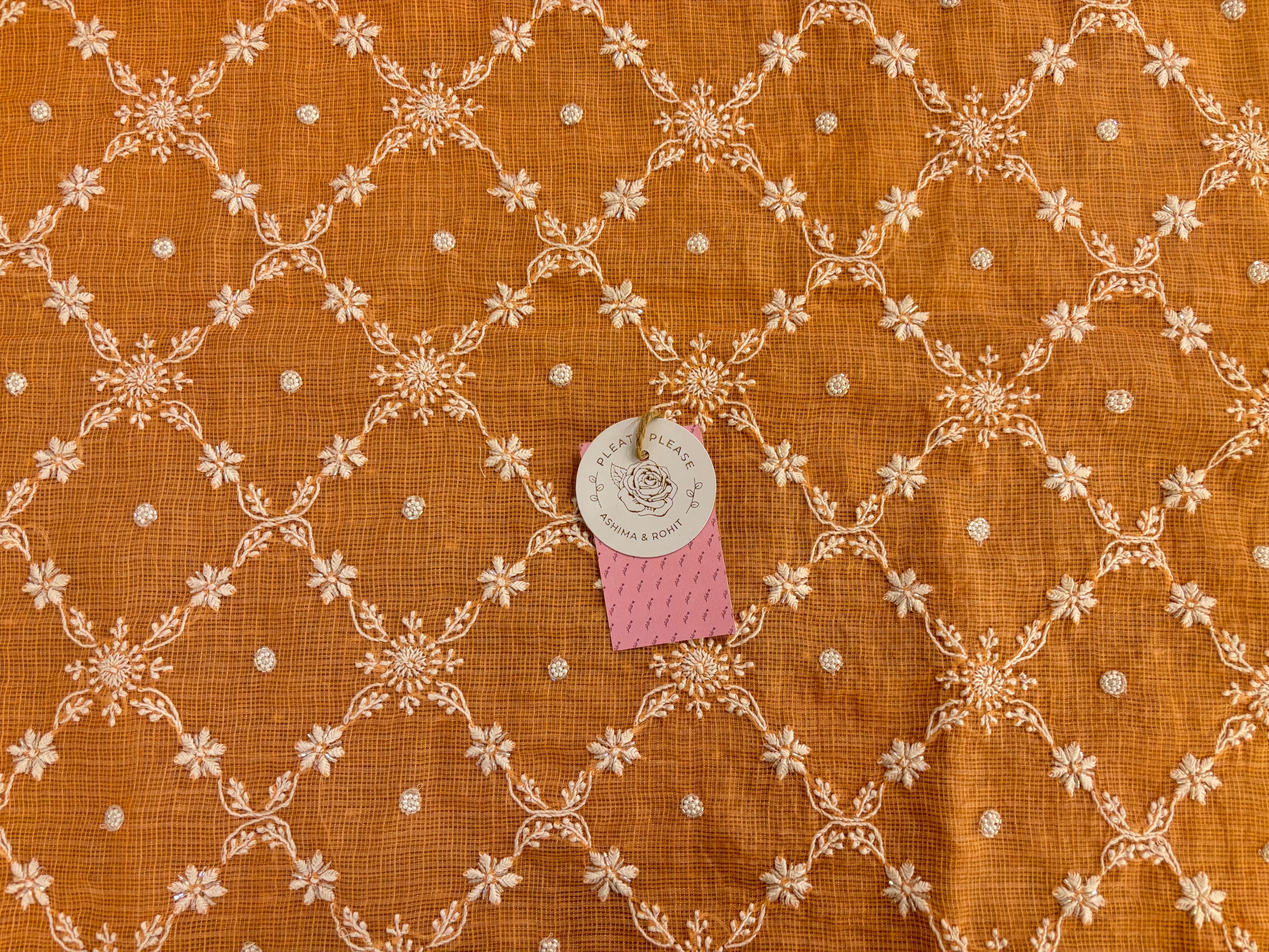 Peach Kota Doria Chikankari Kurta & Dupatta