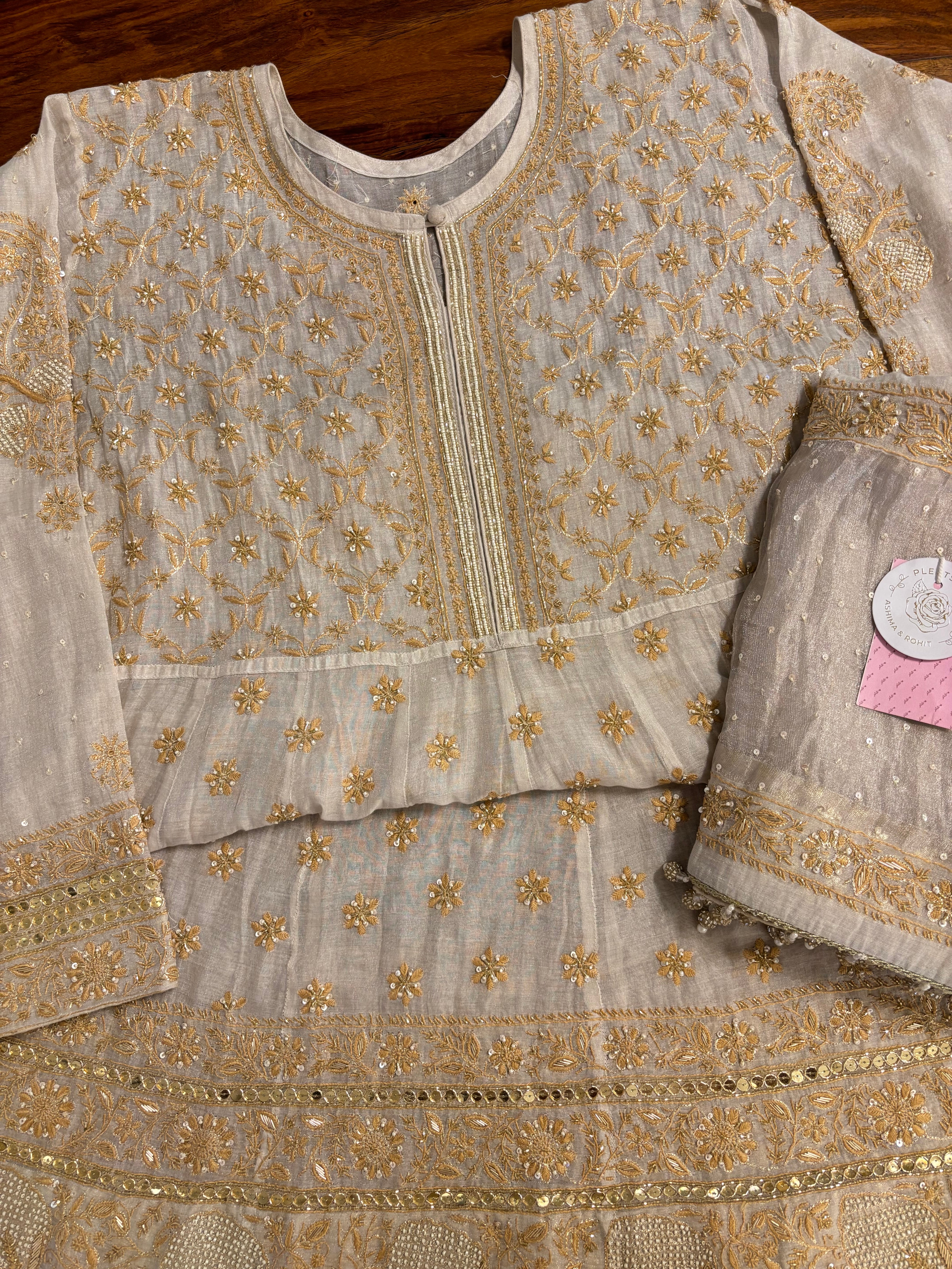 Dyeable Pure & Premium Silver Tissue Chikankari Anarkali & Dupatta Set - Pleats PleaseChikankari
