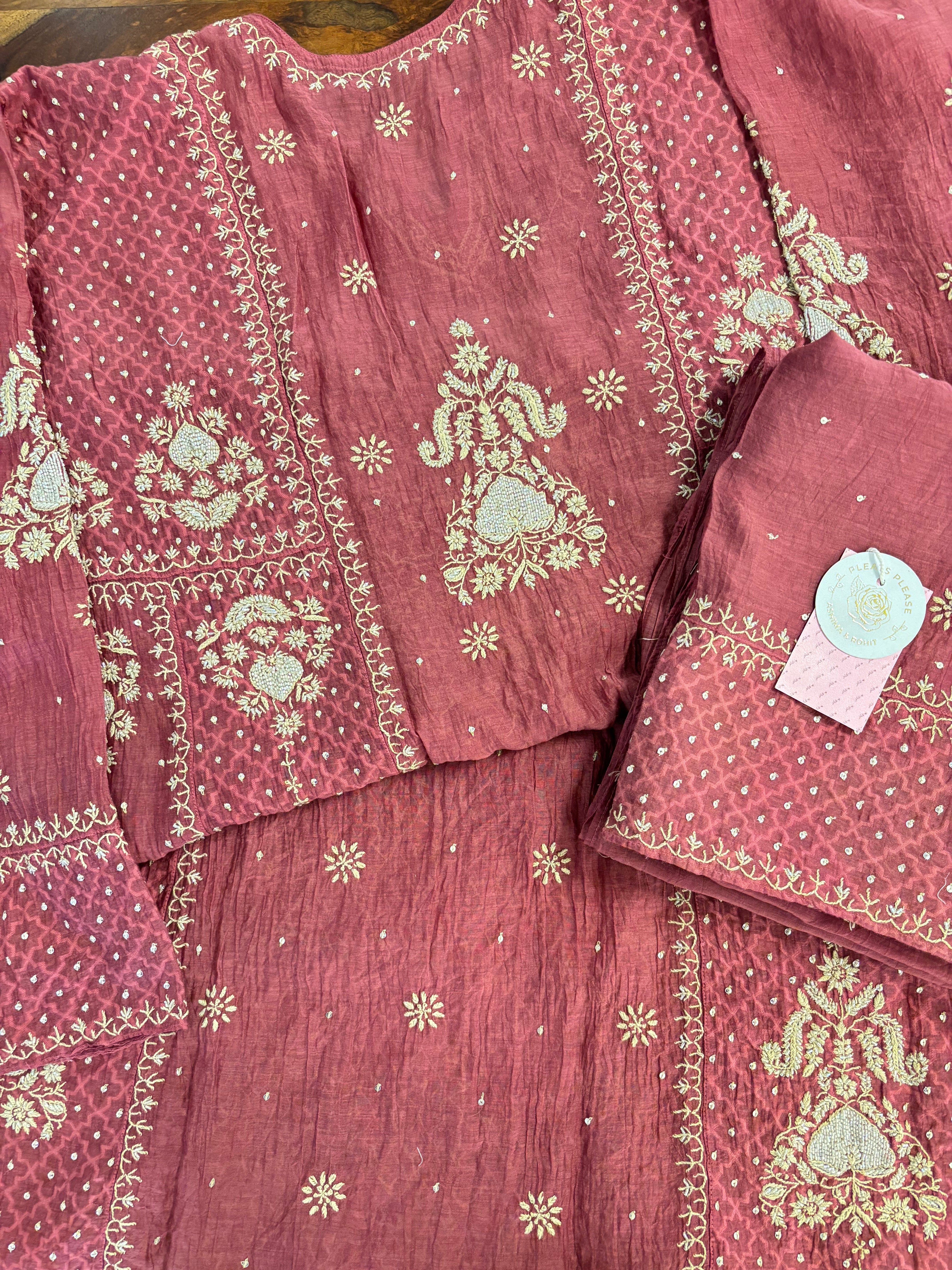 Maroon Chanderi Mul Chikankari Anarkali & Dupatta Set