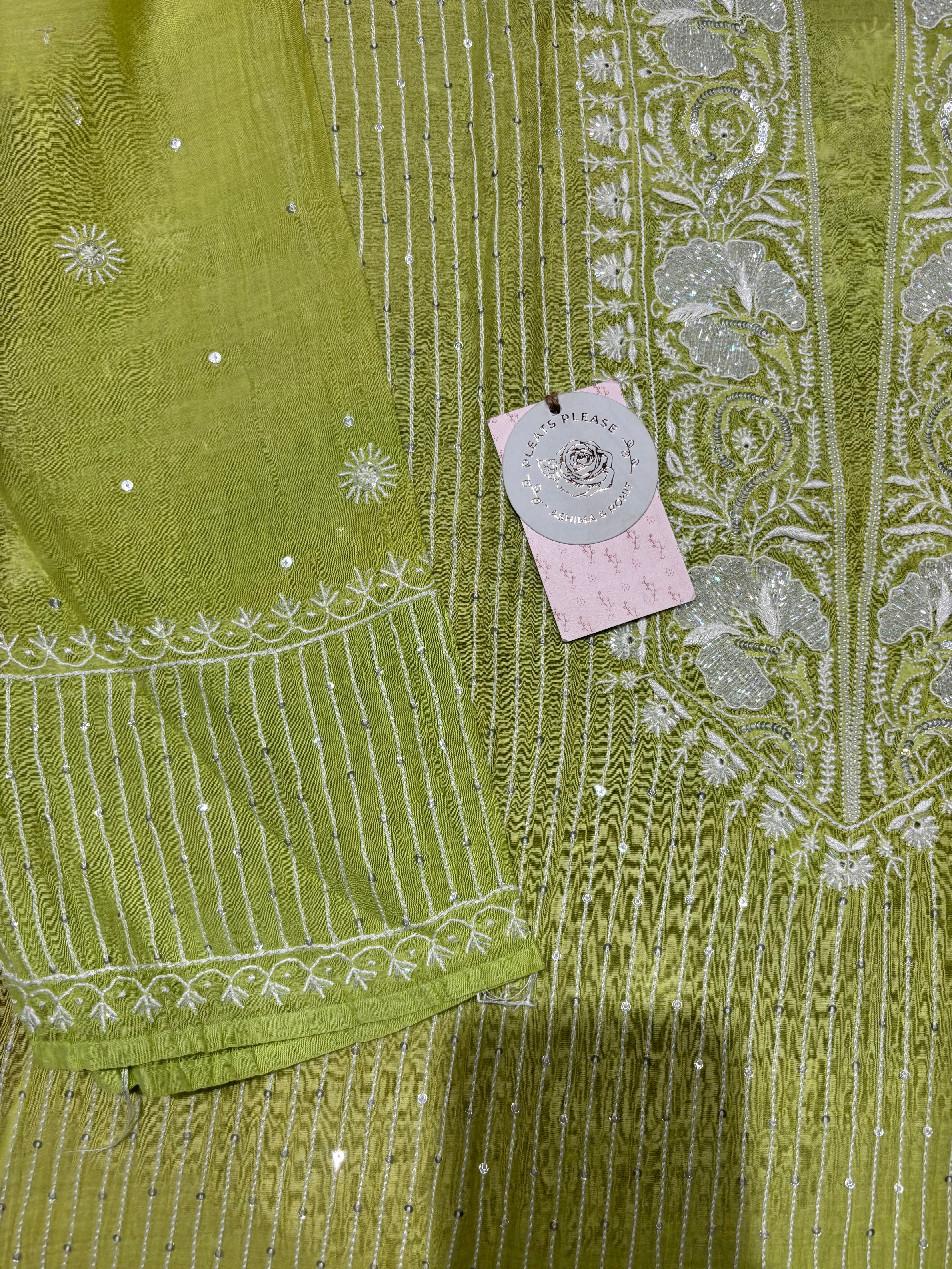 Green Chanderi Mul Chikankari Kurta and Dupatta set