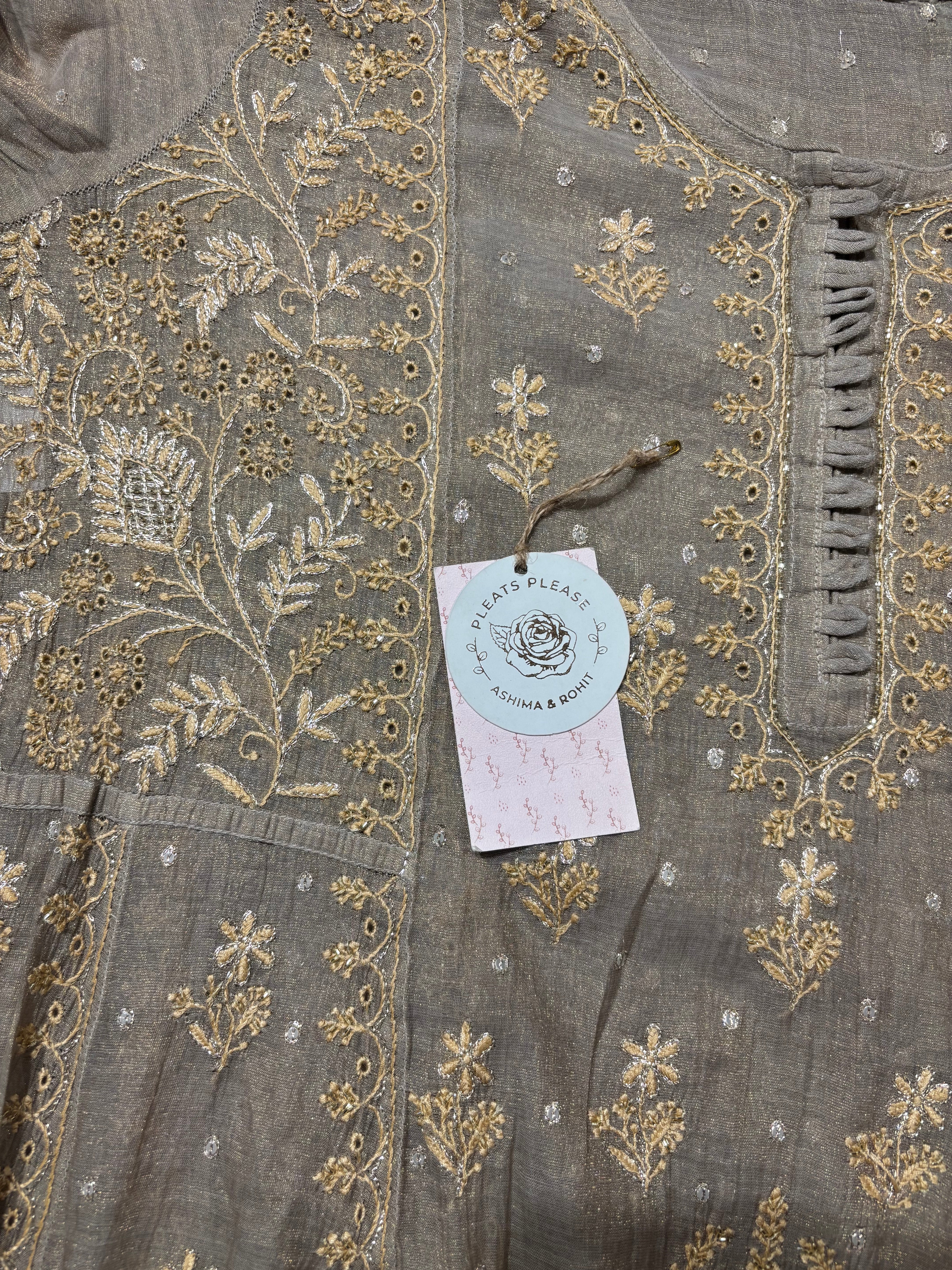 Sand Dune Tissue Chikankari Anarkali and Dupatta