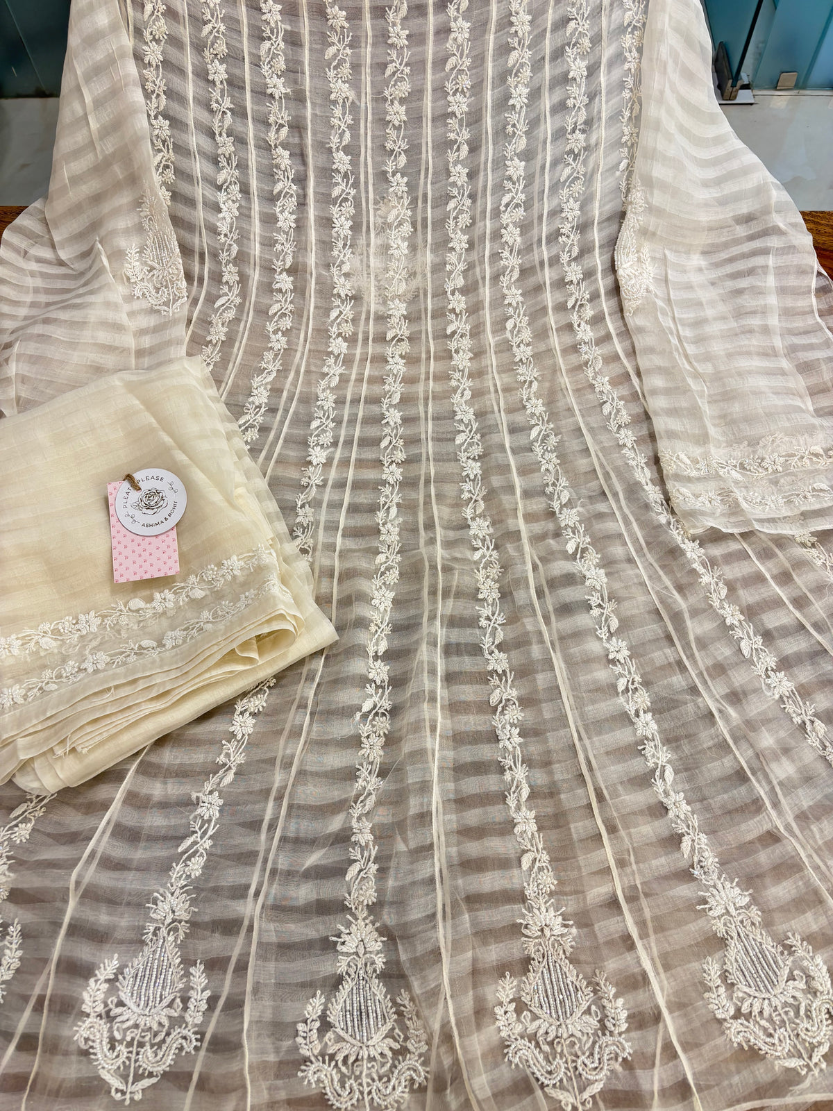 Dyeable Organza Chikankari Flared Co-Ord Set