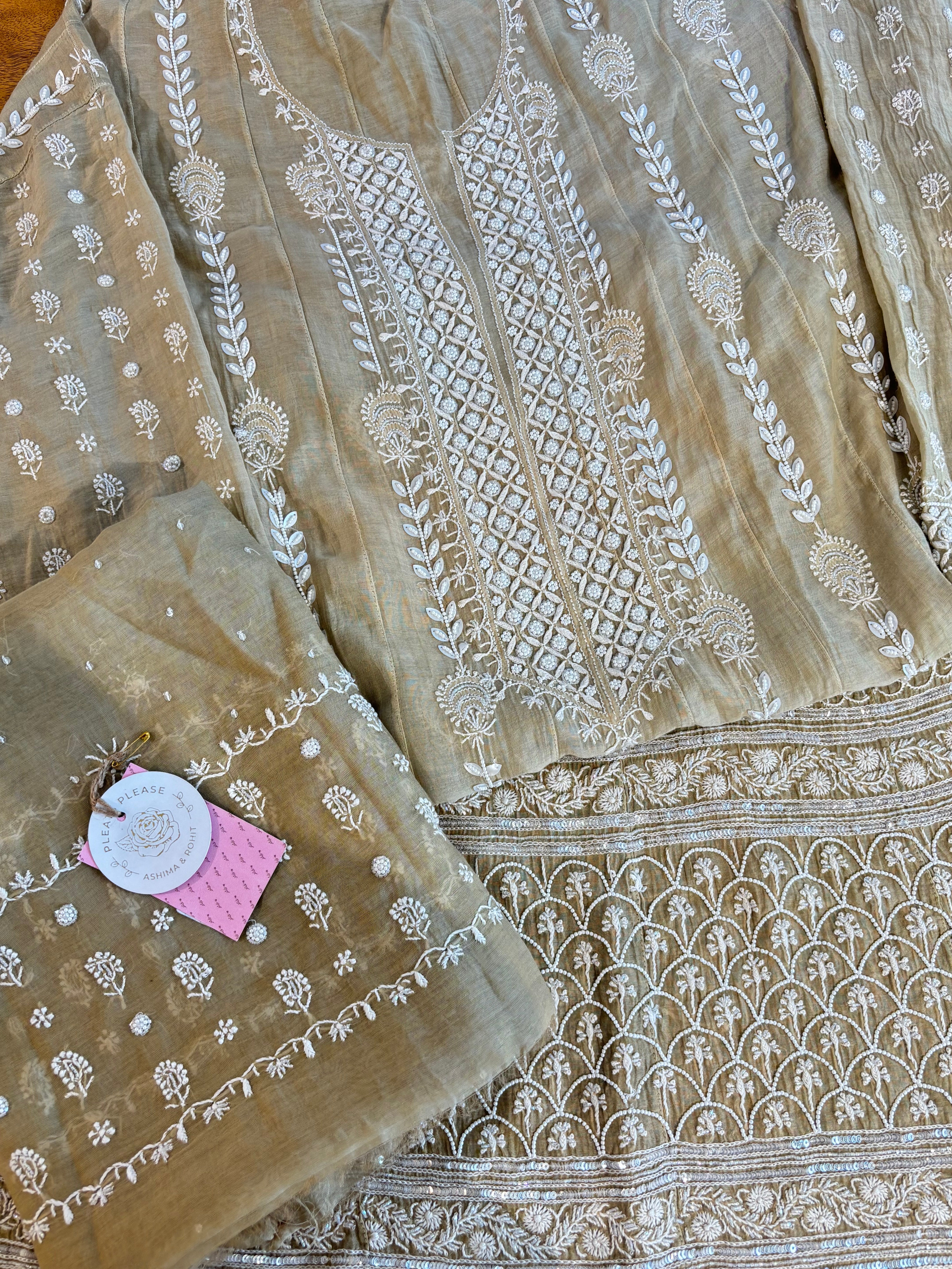 Earthy Brown Ombré Chanderi Chikankari Anarkali & Dupatta