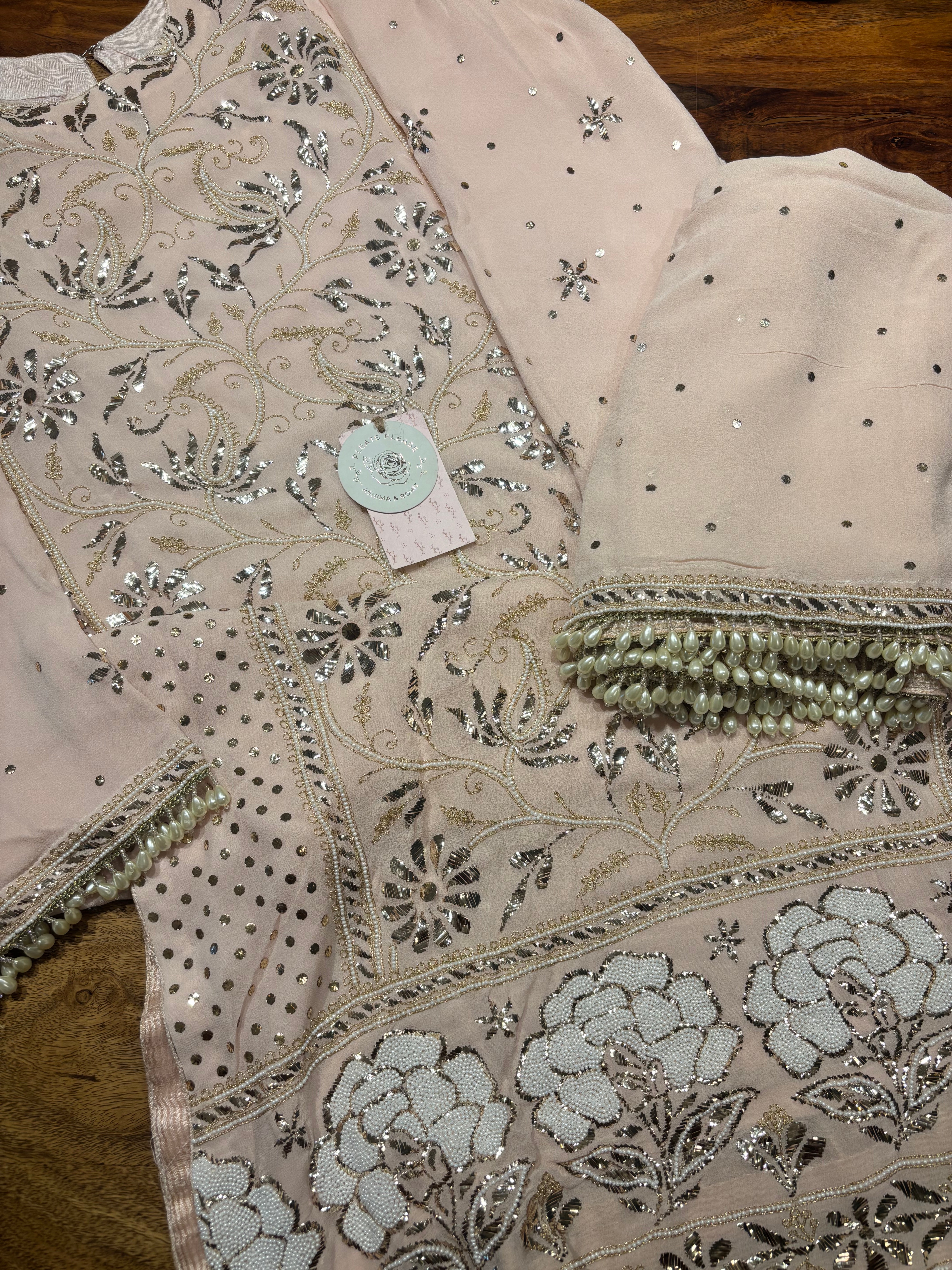 Pink Pure & Premium Georgette Mukaish Kurta & Dupatta Set