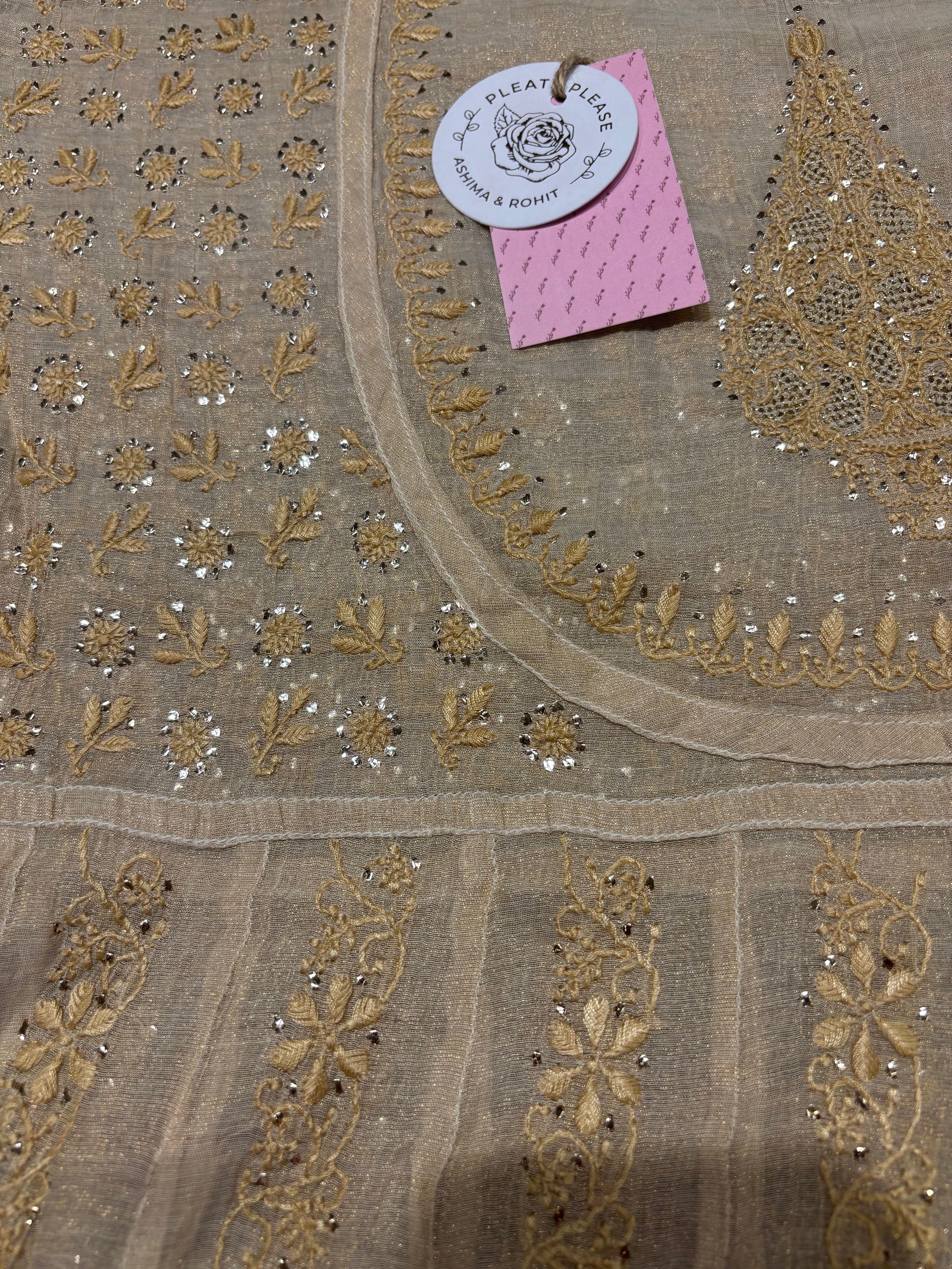 Dyeable Pure and Premium Tissue Chikankari & Mukaish Bajirao Anarkali and Dupatta Set